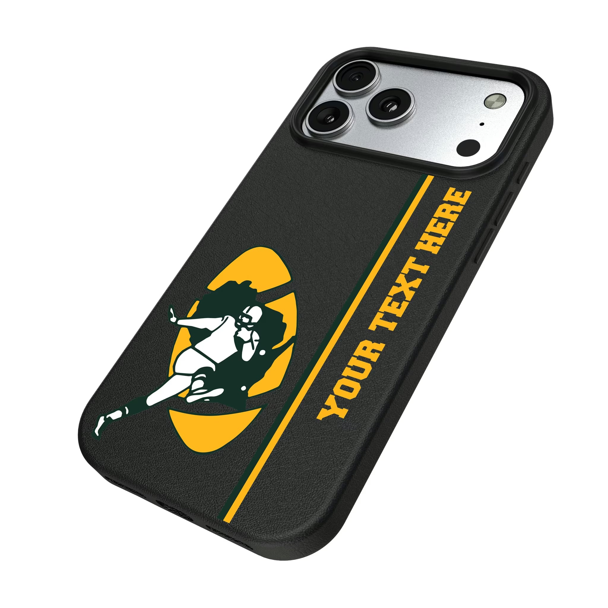 Green Bay Packers Historic Collection Personalized Sidebard iPhone MagSafe Compatible Phone Case for Apple iPhone - Isometric View#Device_iPhone 17 Pro Max