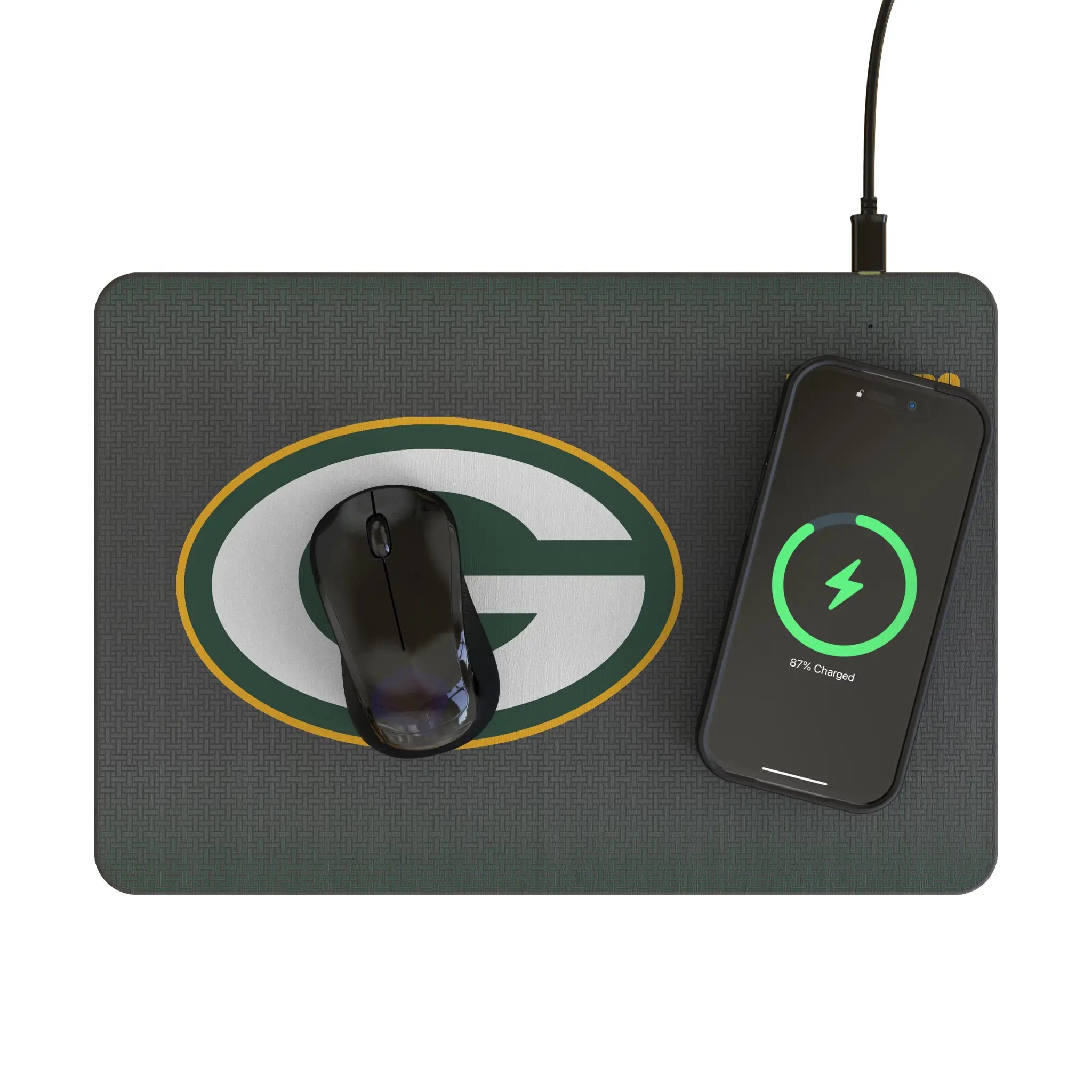 Green Bay Packers Linen 15-Watt Wireless Charger and Mouse Pad - Lifestyle
