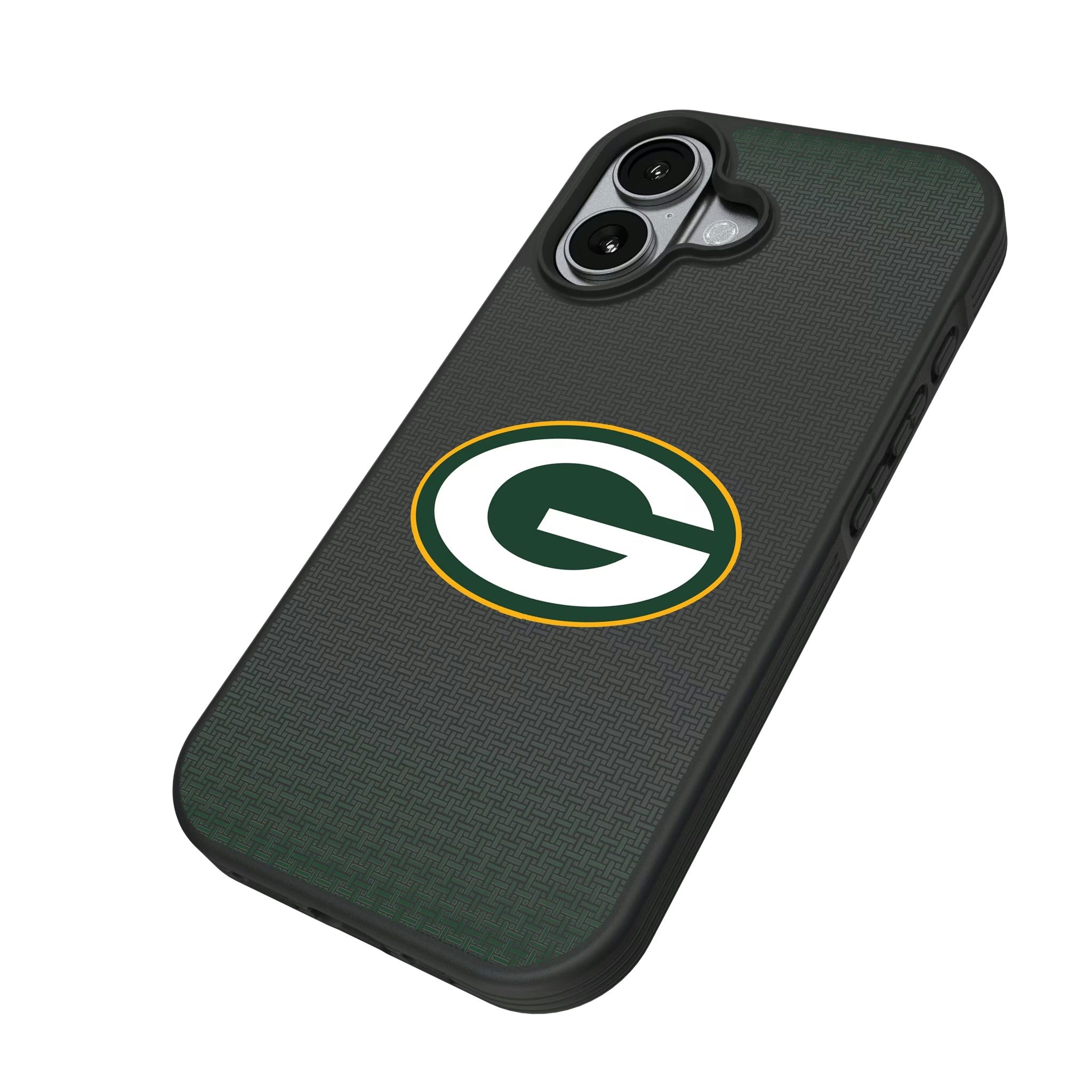 Green Bay Packers Linen iPhone Bump Phone Case for Apple iPhone - Isometric View#Device_iPhone 17