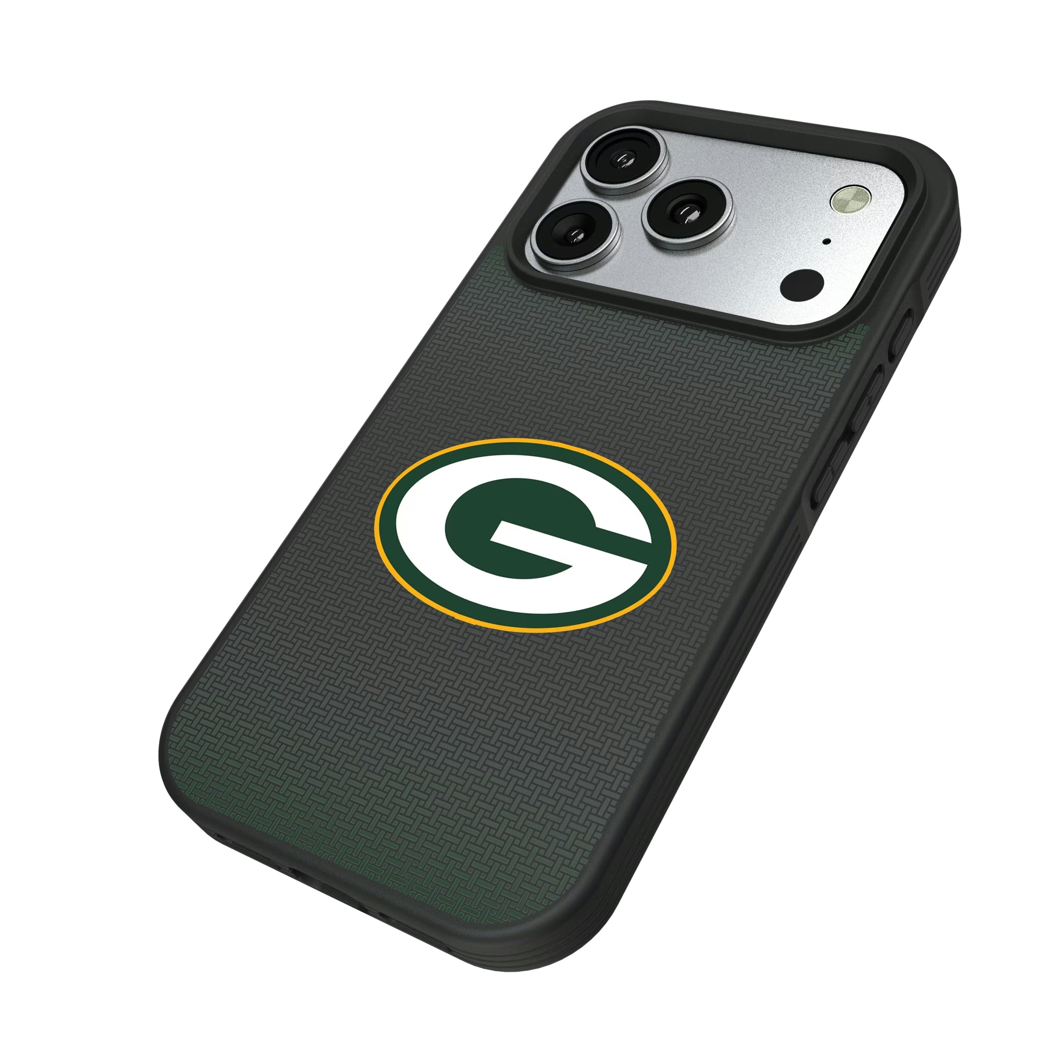 Green Bay Packers Linen iPhone Bump Phone Case for Apple iPhone - Isometric View#Device_iPhone 17 Pro