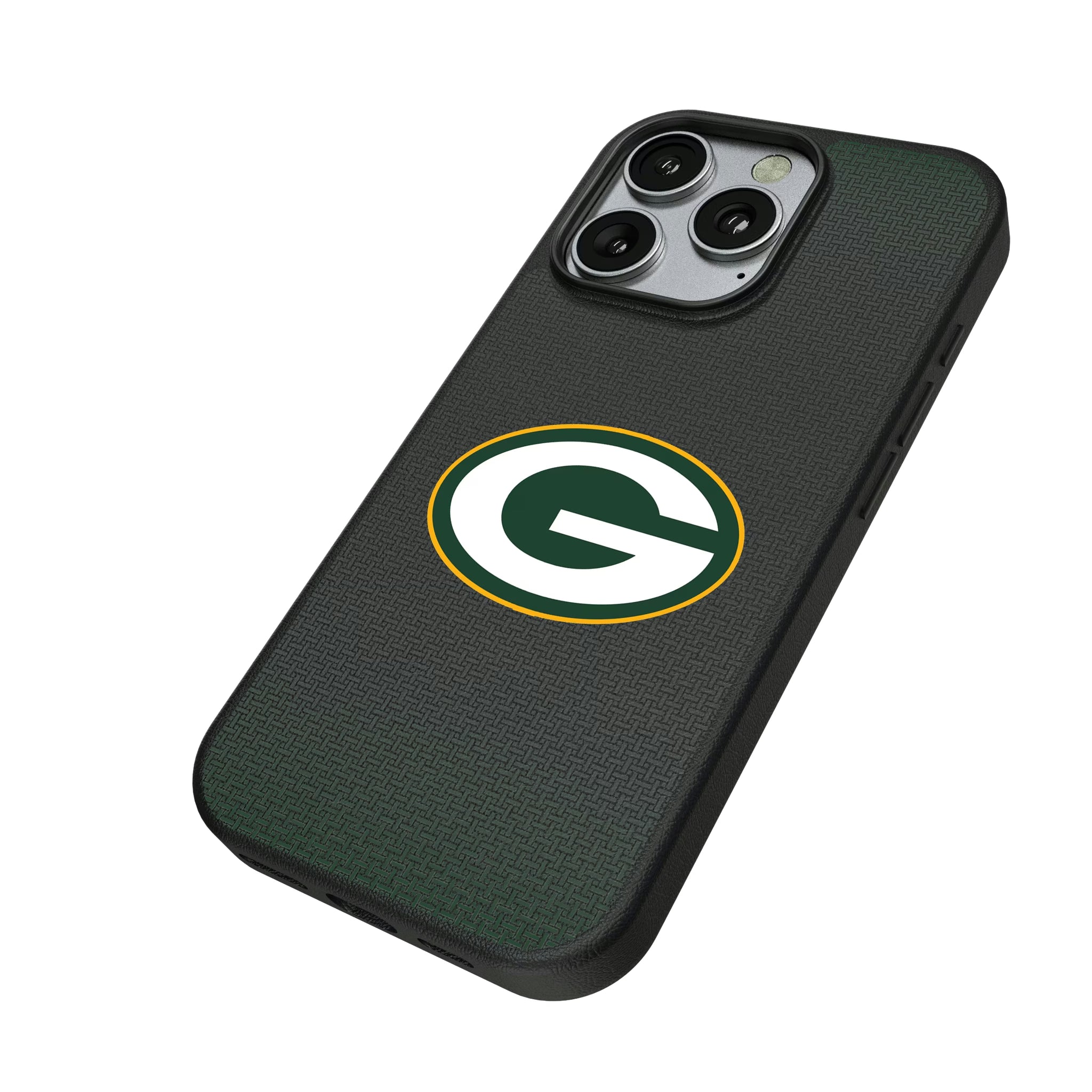 Green Bay Packers Linen iPhone MagSafe Compatible Phone Case for Apple iPhone - Isometric View