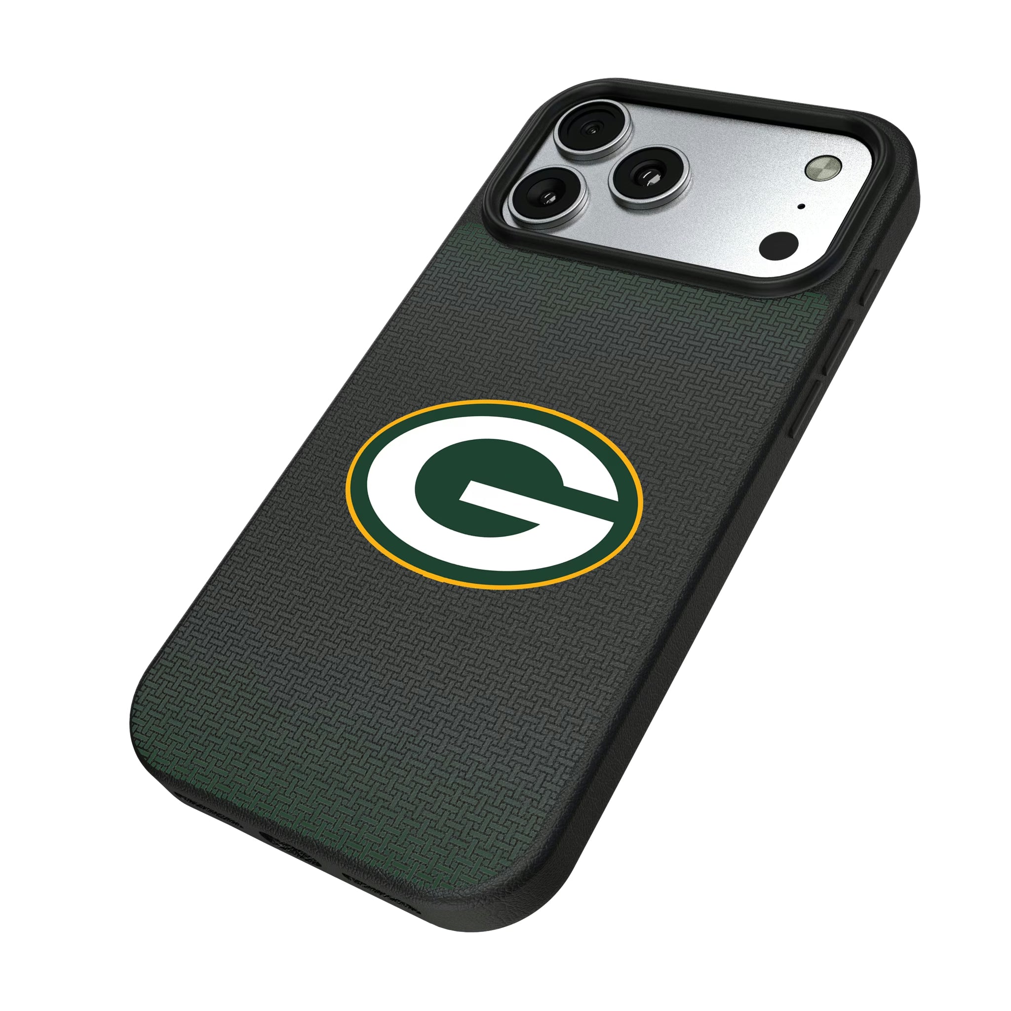 Green Bay Packers Linen iPhone MagSafe Compatible Phone Case for Apple iPhone - Isometric View#Device_iPhone 17 Pro Max