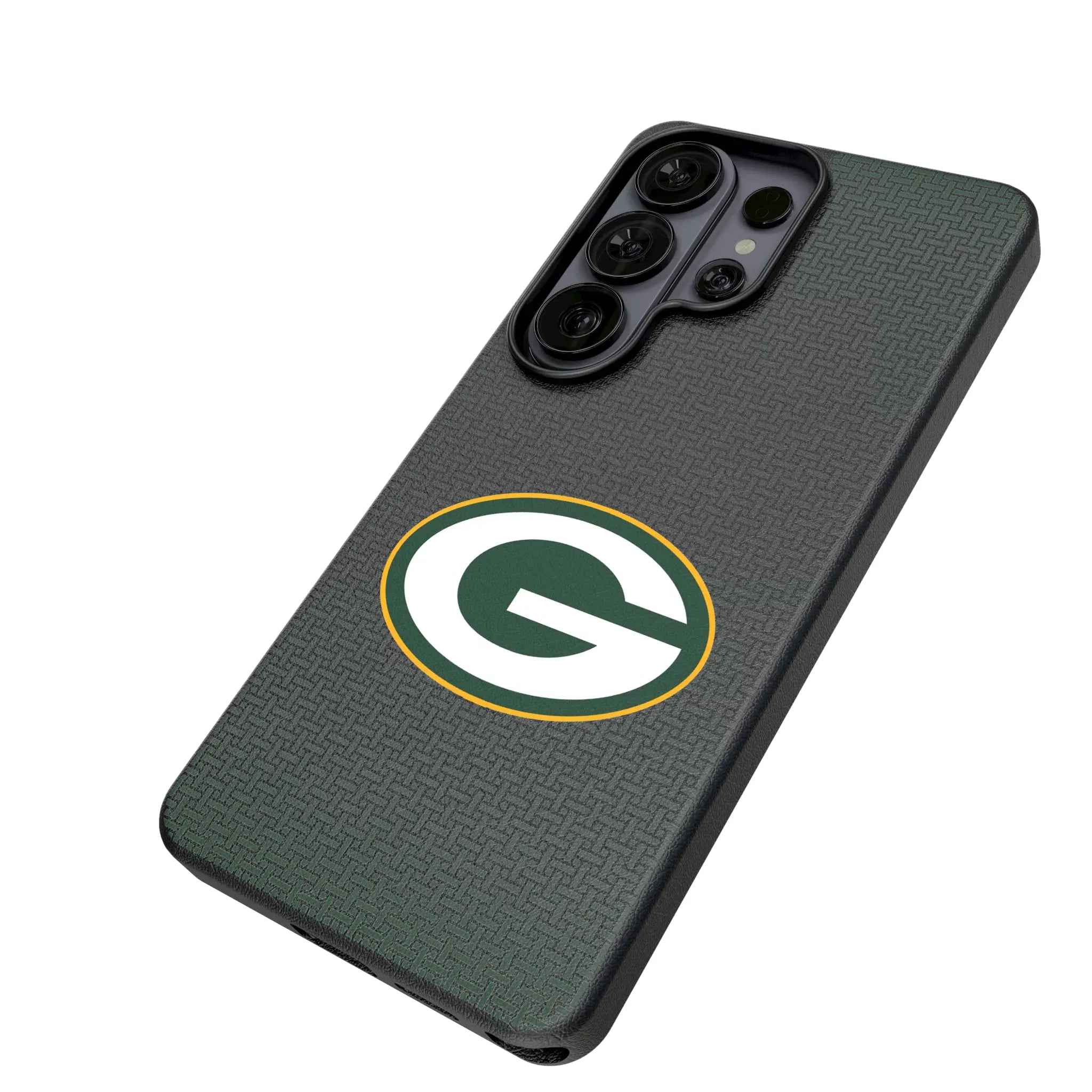 Green Bay Packers Linen Galaxy MagSafe Compatible Phone Case for Samsung Galaxy - Isometric View#Device_Galaxy S26 Ultra