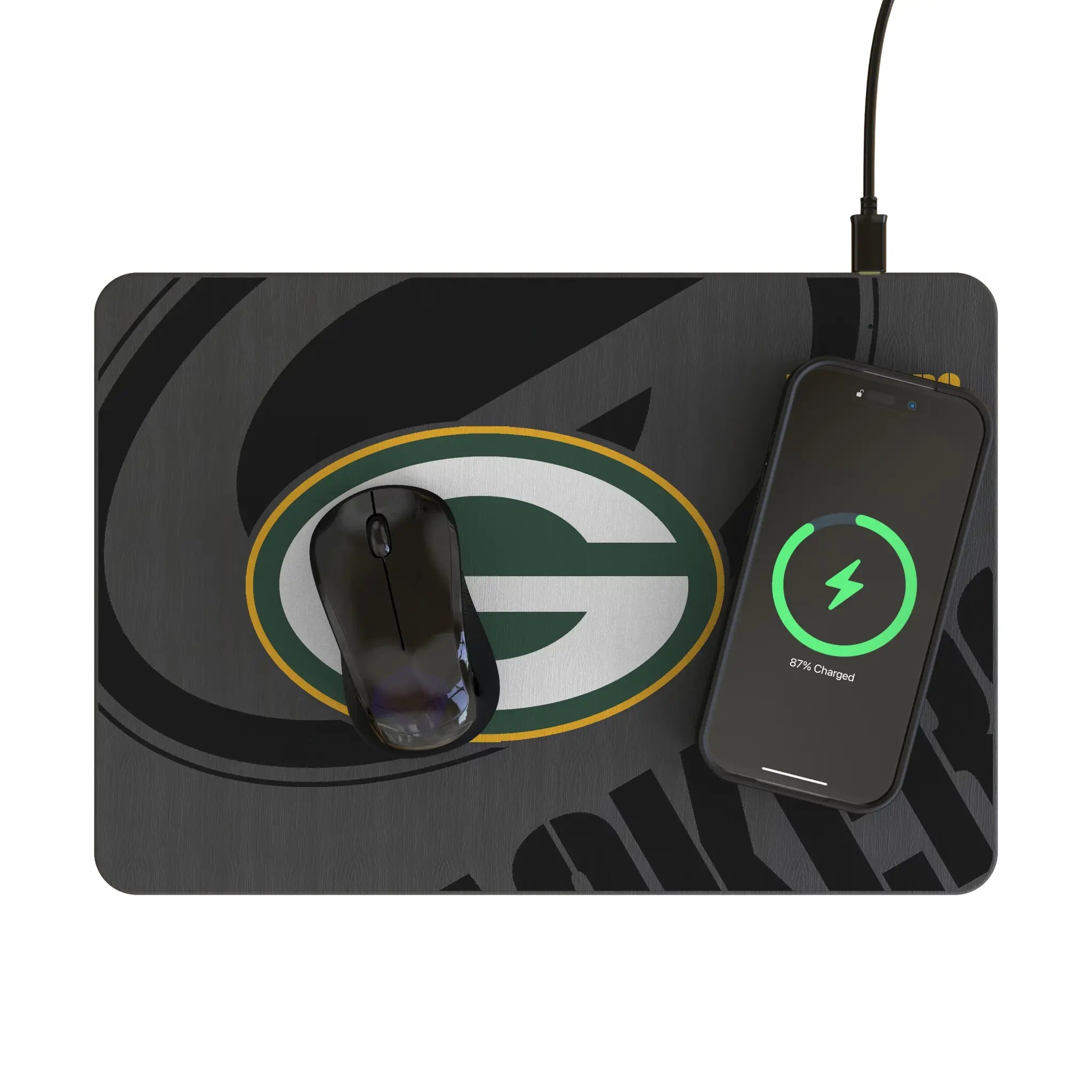 Green Bay Packers Monocolor Tilt 15-Watt Wireless Charger and Mouse Pad - Lifestyle