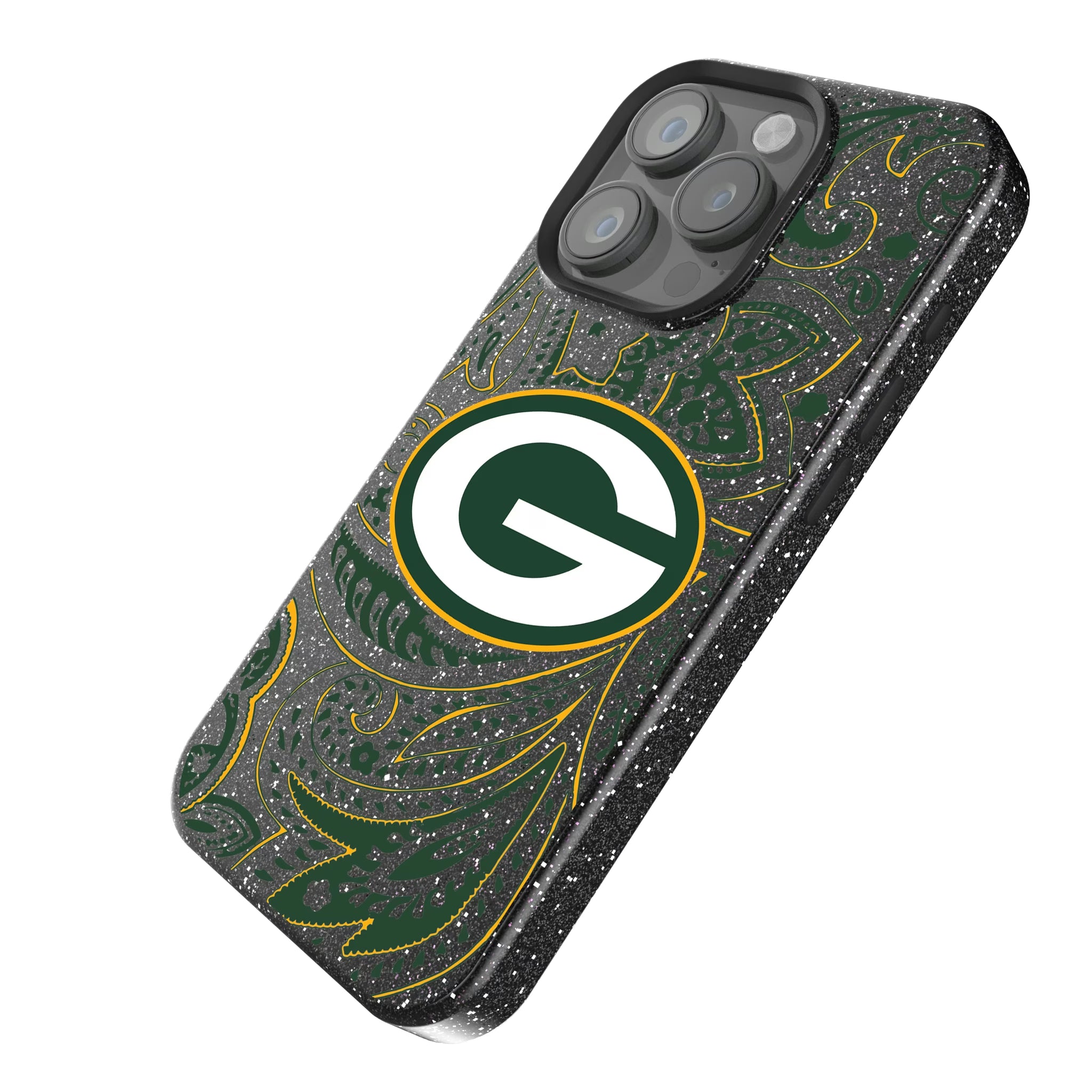 Green Bay Packers Paisley iPhone Bling Phone Case for Apple iPhone - Isometric View
