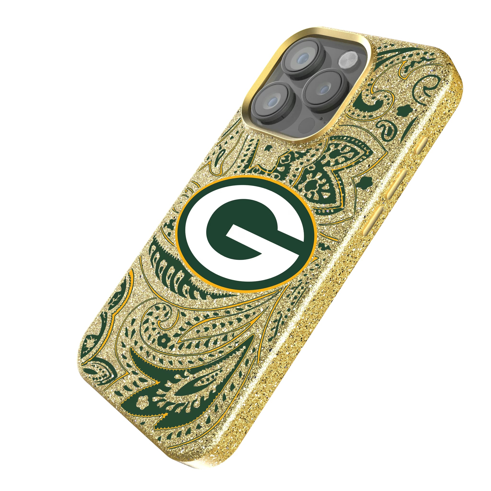 Green Bay Packers Paisley iPhone Bling Phone Case for Apple iPhone - Isometric View