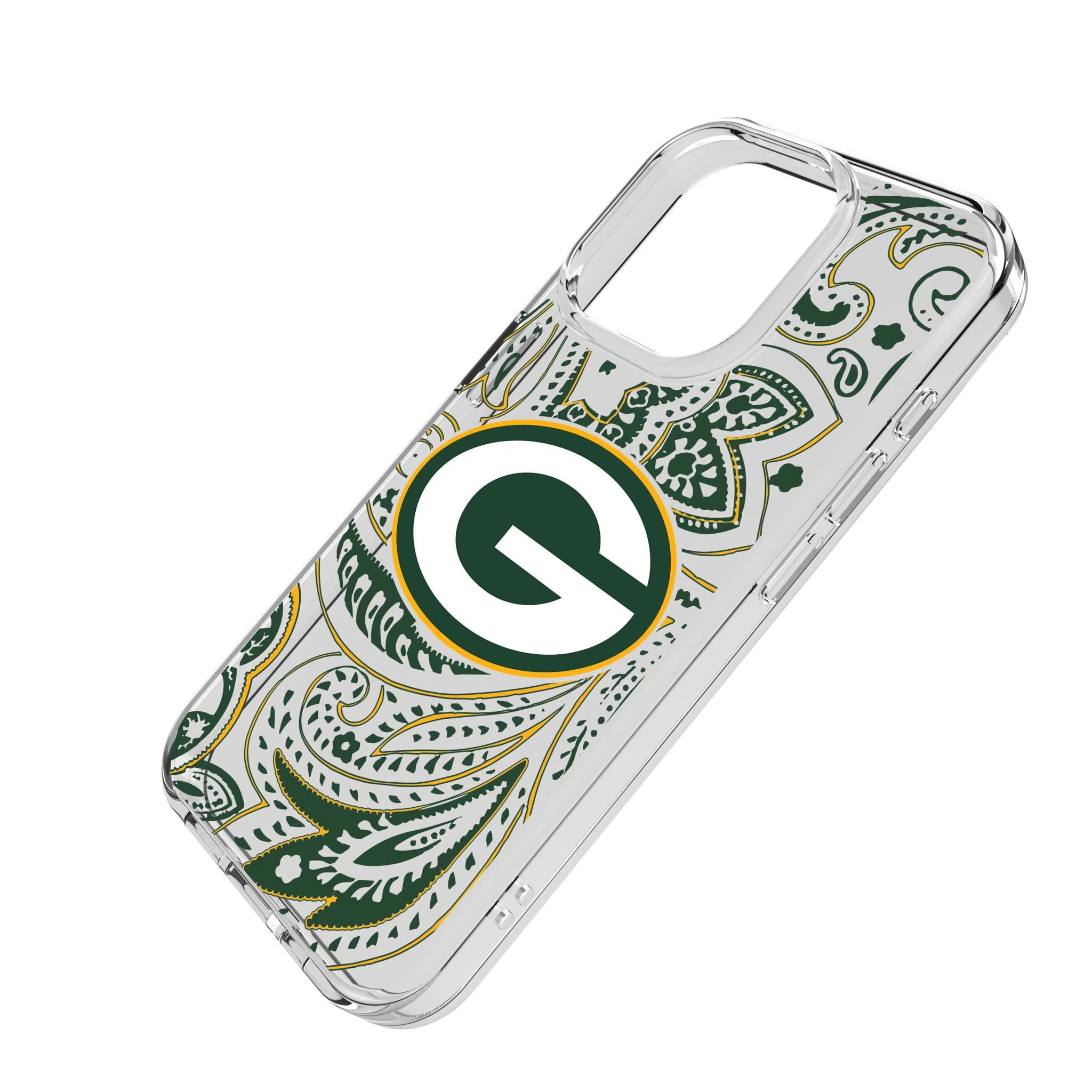 Green Bay Packers Paisley iPhone Clear Phone Case for Apple iPhone - Isometric View