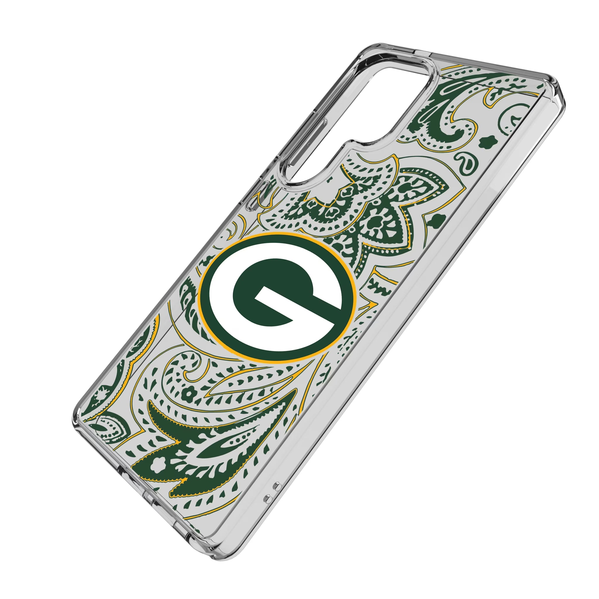 Green Bay Packers Paisley Galaxy Clear Phone Case for Samsung Galaxy - Isometric View