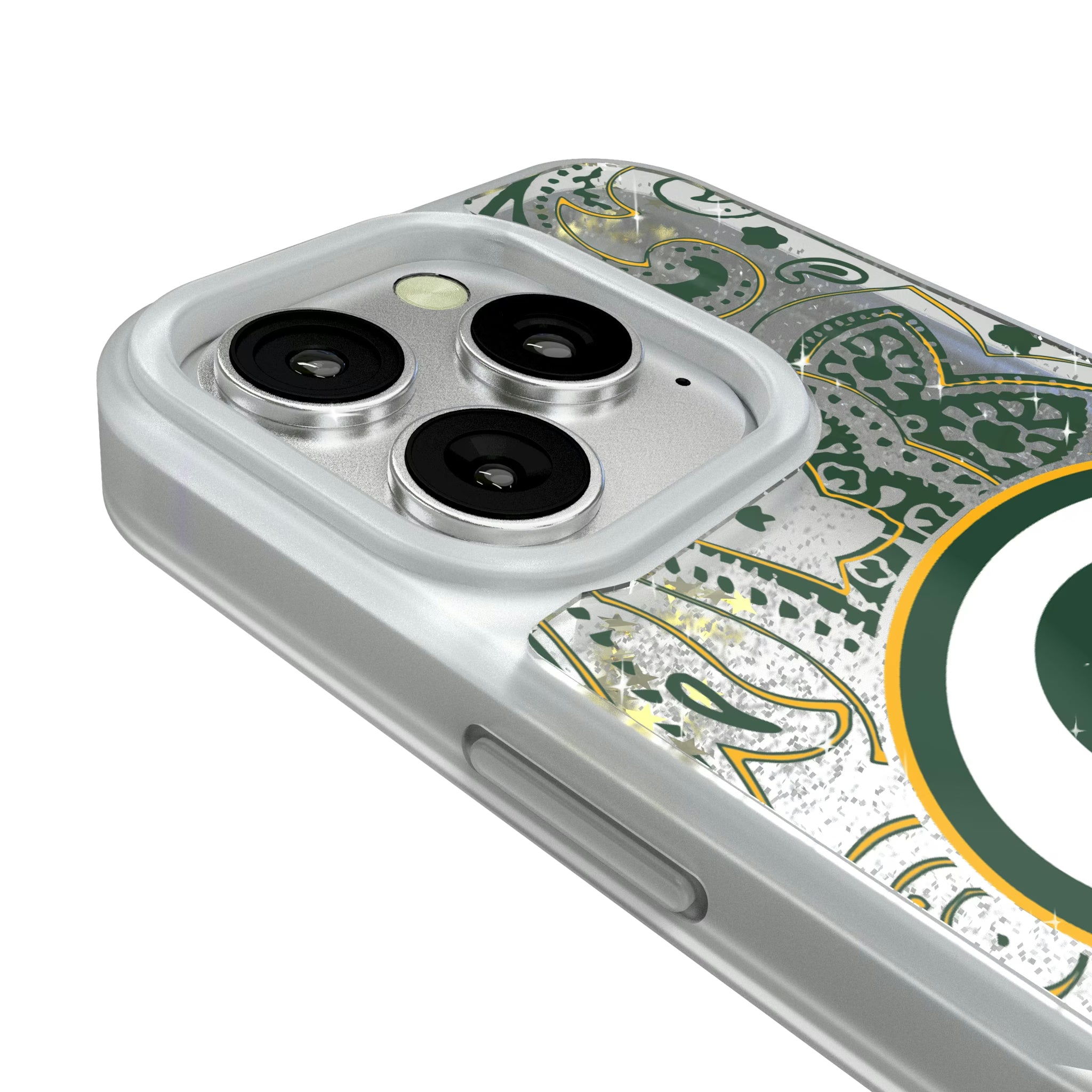 Green Bay Packers Paisley iPhone Glitter Phone Case for Apple iPhone - Detail#Device_iPhone 16 Pro