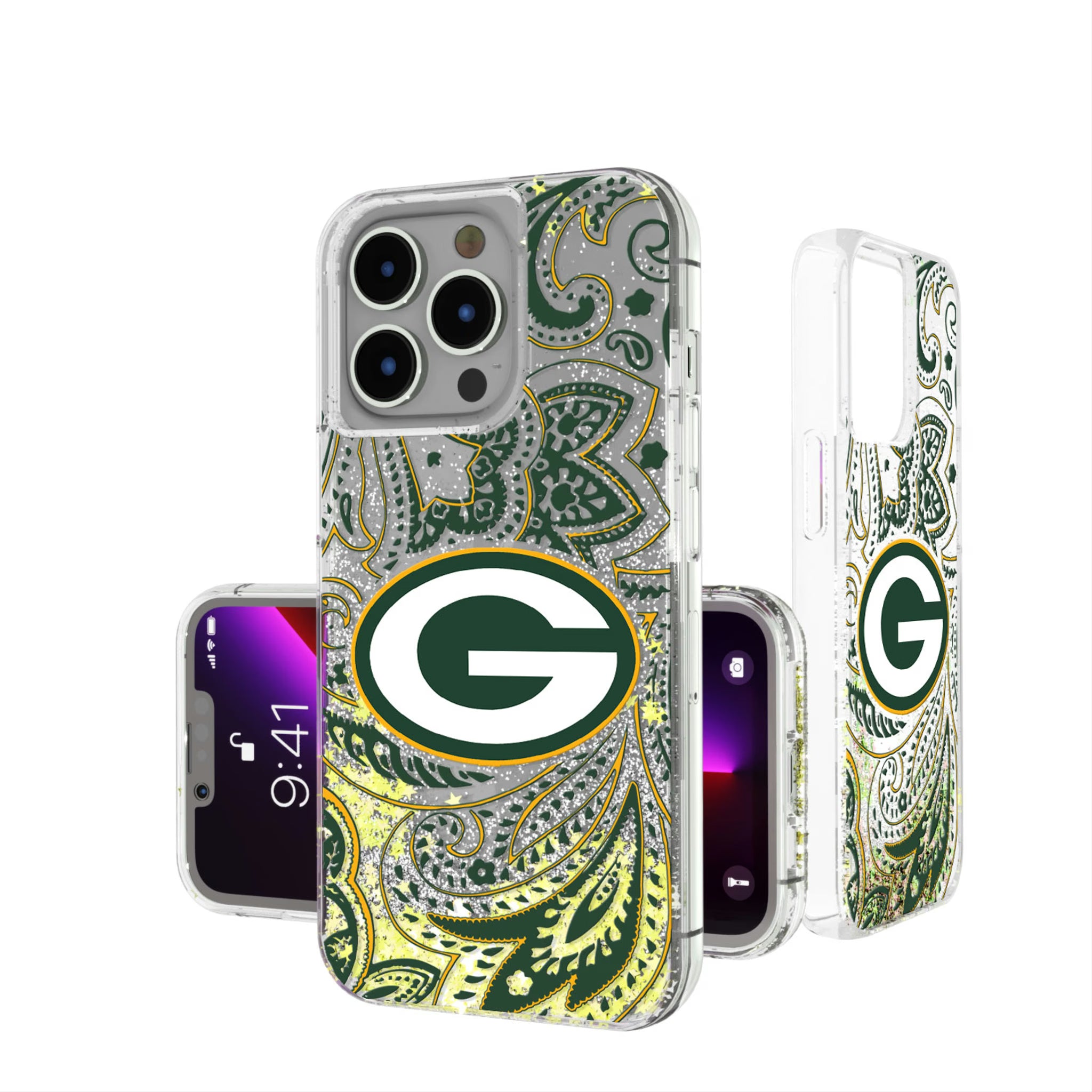 Green Bay Packers Paisley iPhone Glitter Phone Case for Apple iPhone