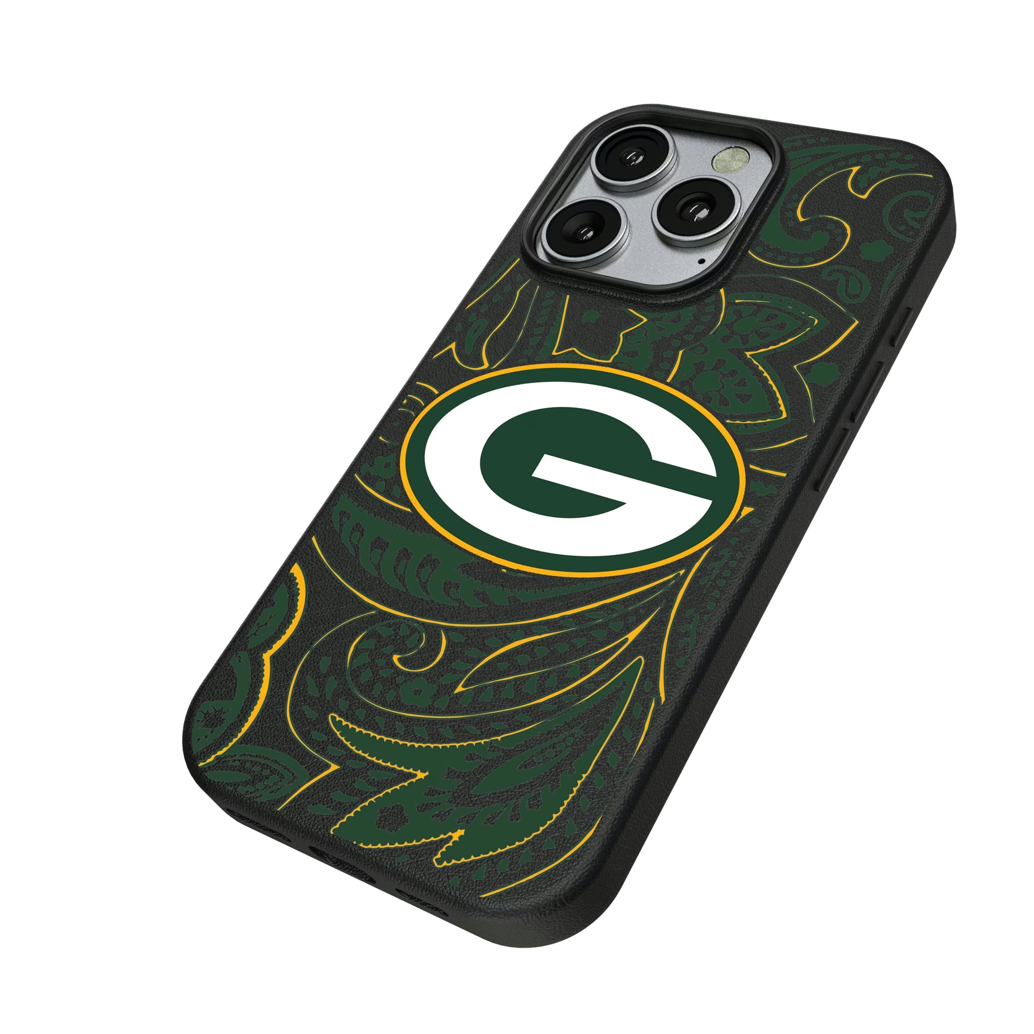 Green Bay Packers Paisley iPhone MagSafe Compatible Phone Case for Apple iPhone - Isometric View