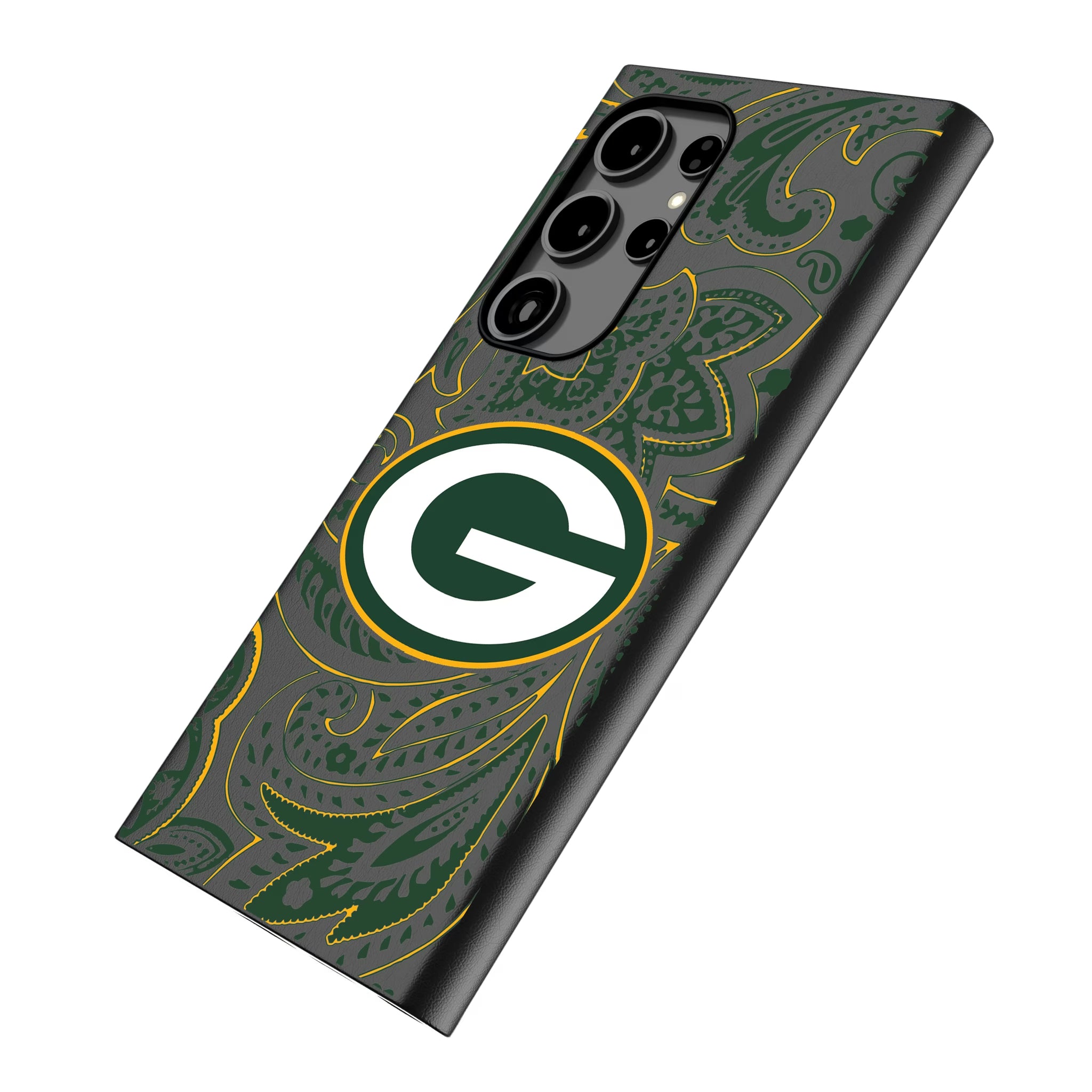 Green Bay Packers Paisley Galaxy MagSafe Compatible Phone Case for Samsung Galaxy - Isometric View