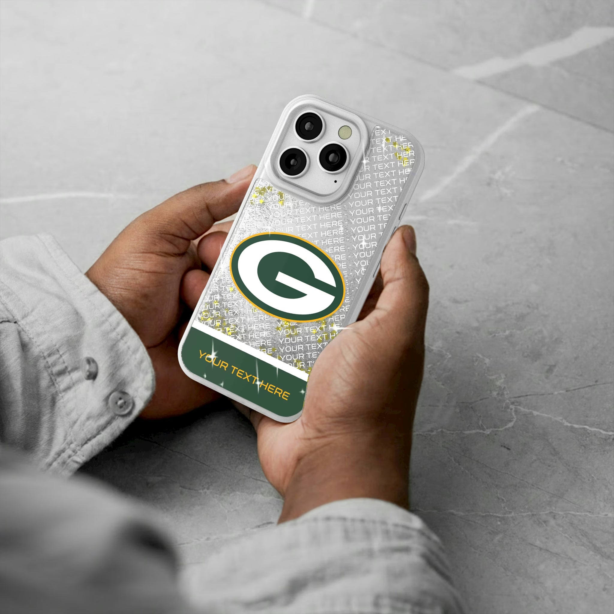 Green Bay Packers Personalized EndZone Plus iPhone Glitter Phone Case for Apple iPhone - Lifestyle#Device_iPhone 16 Pro