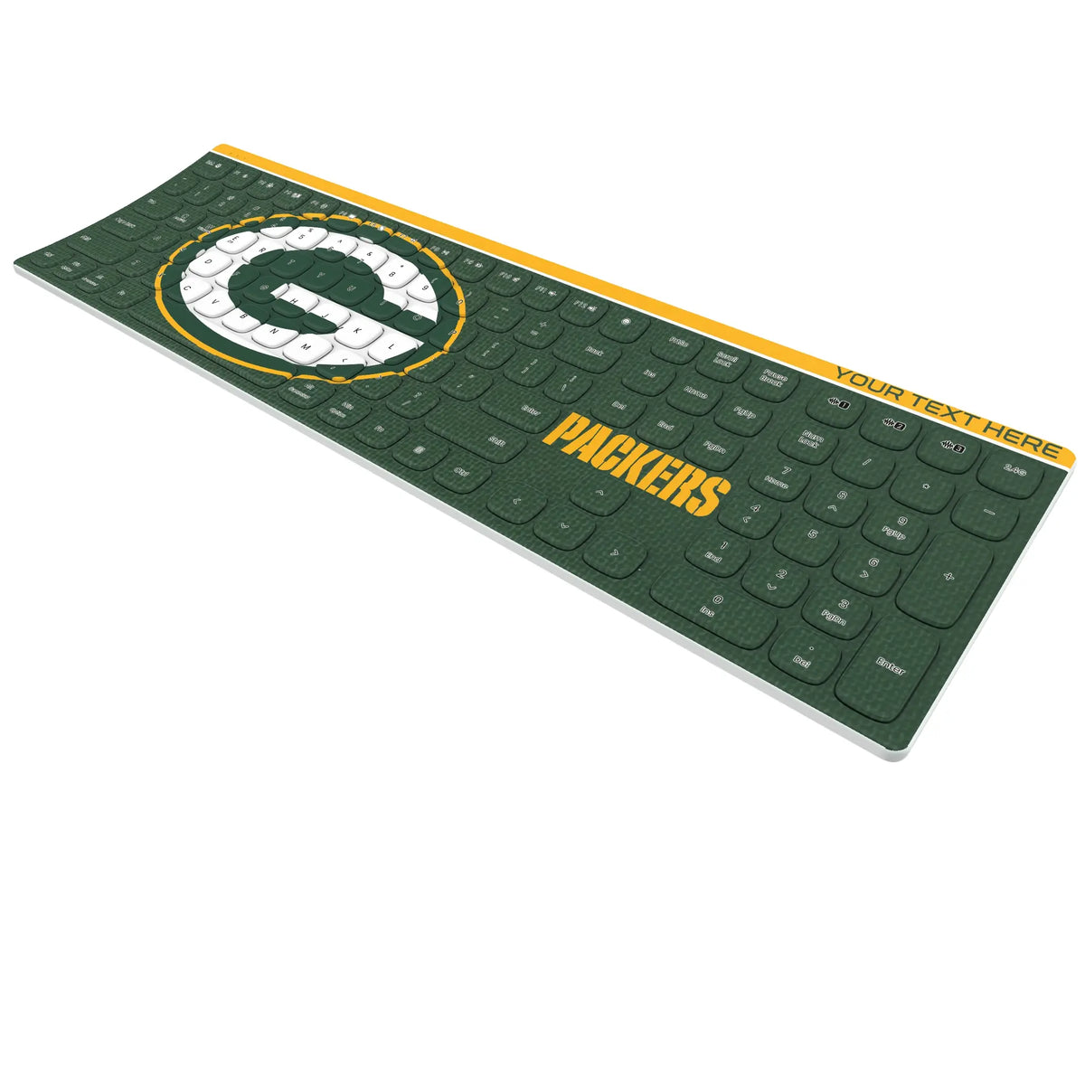 Green Bay Packers Personalized Endzone Solid KKB605 Curved Wireless Keyboard - Isometric View
