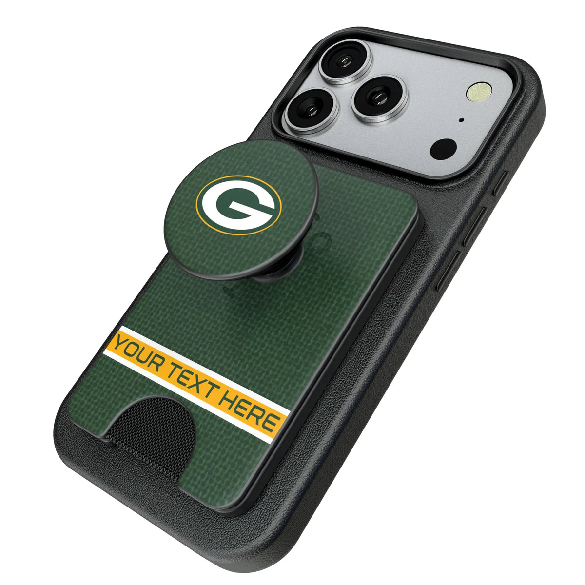 Green Bay Packers Personalized Endzone Solid Popsockets Wallet Magnetic - Isometric View
