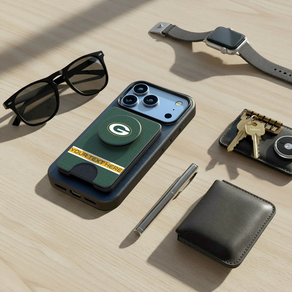 Green Bay Packers Personalized Endzone Solid Popsockets Wallet Magnetic - Lifestyle