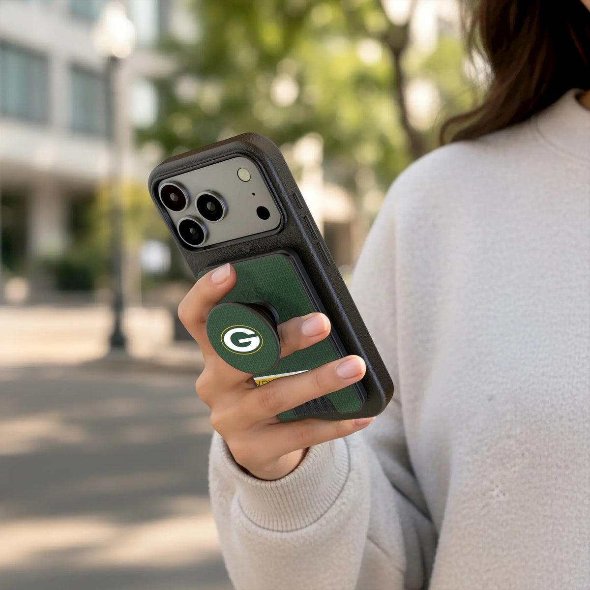 Green Bay Packers Personalized Endzone Solid Popsockets Wallet Magnetic - Lifestyle