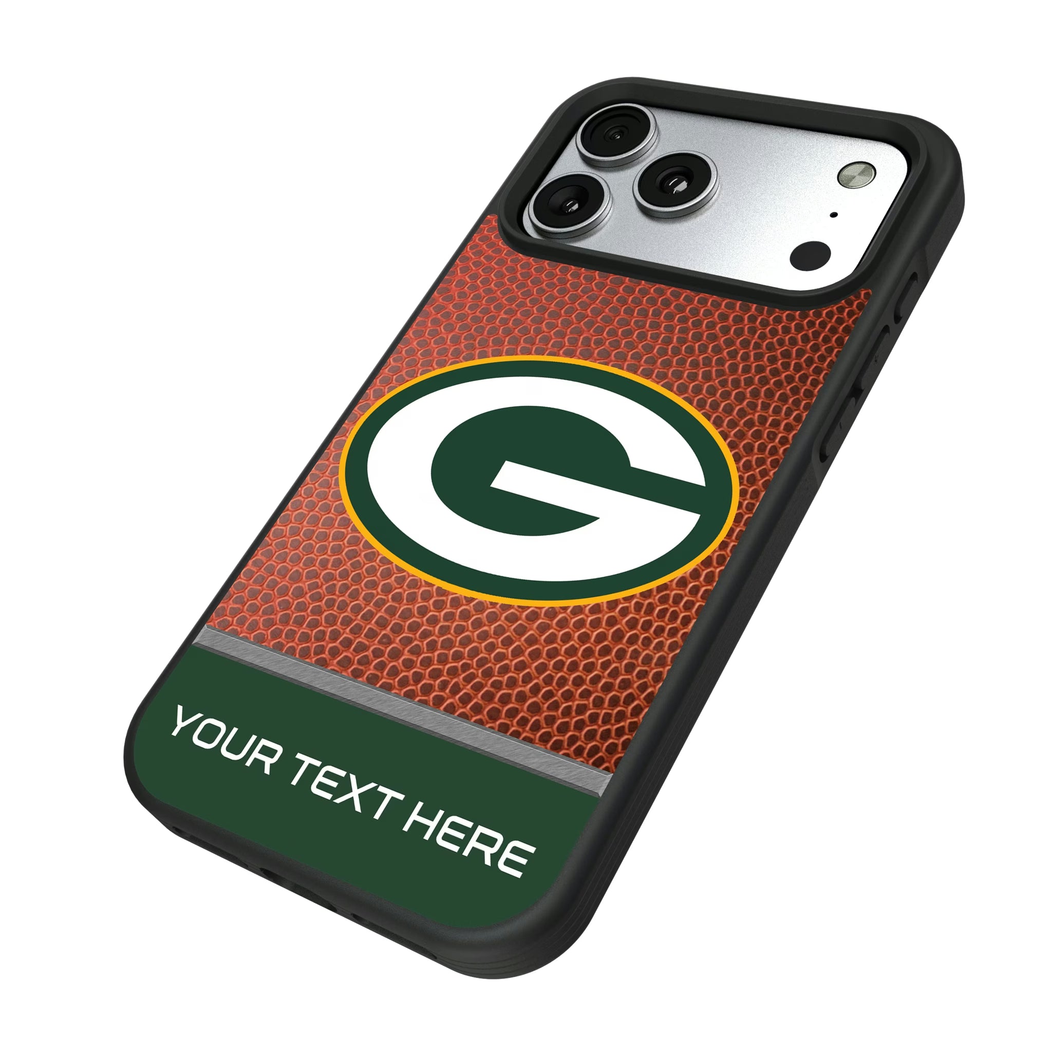 Green Bay Packers Personalized Football iPhone Bump Phone Case for Apple iPhone - Isometric View#Device_iPhone 17 Pro Max