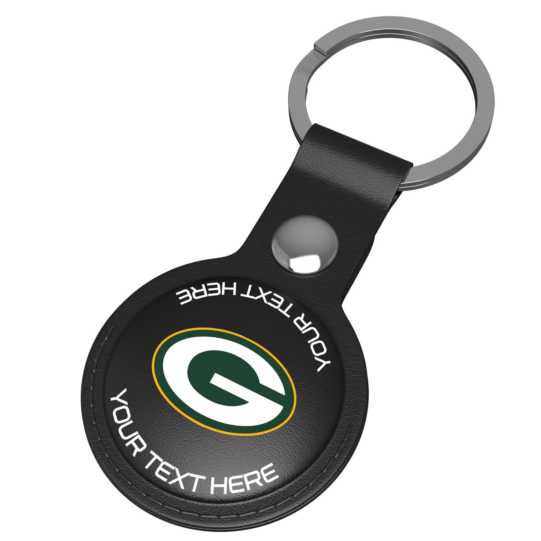 Green Bay Packers Personalized Insignia AirTag Black Airtag Holder - Isometric View