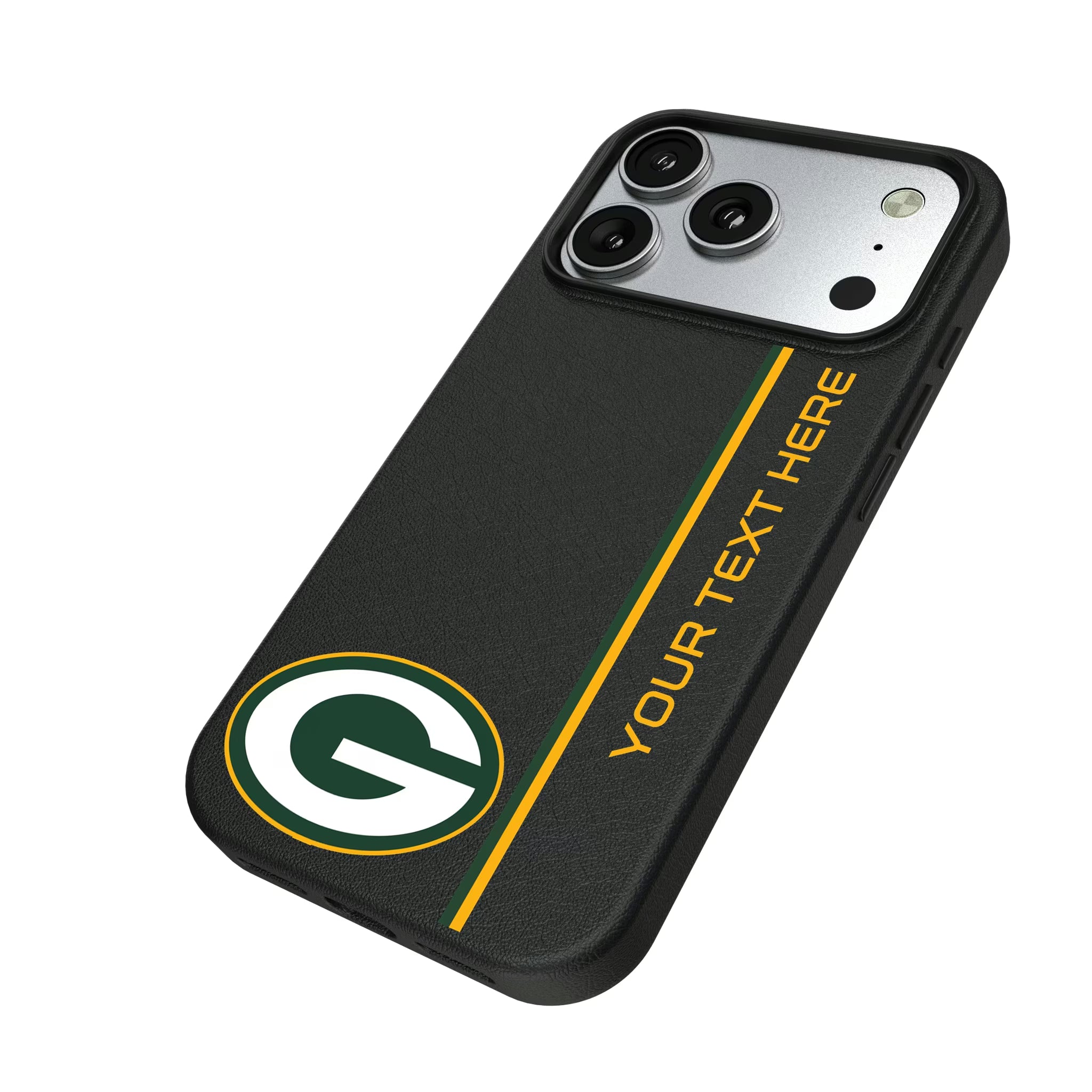 Green Bay Packers Personalized Sidebard iPhone MagSafe Compatible Phone Case for Apple iPhone - Isometric View#Device_iPhone 17 Pro
