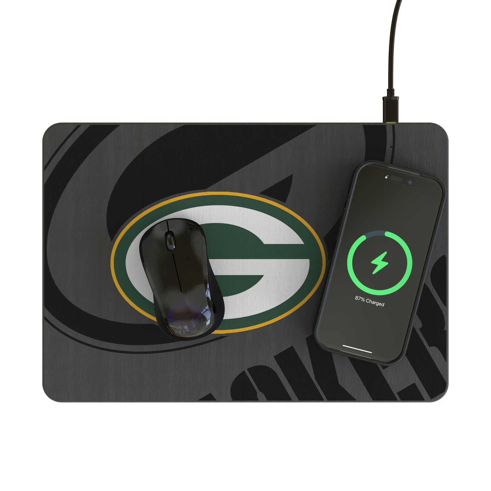 Green Bay Packers Personalized Tilt 15-Watt Wireless Charger and Mouse Pad - Lifestyle