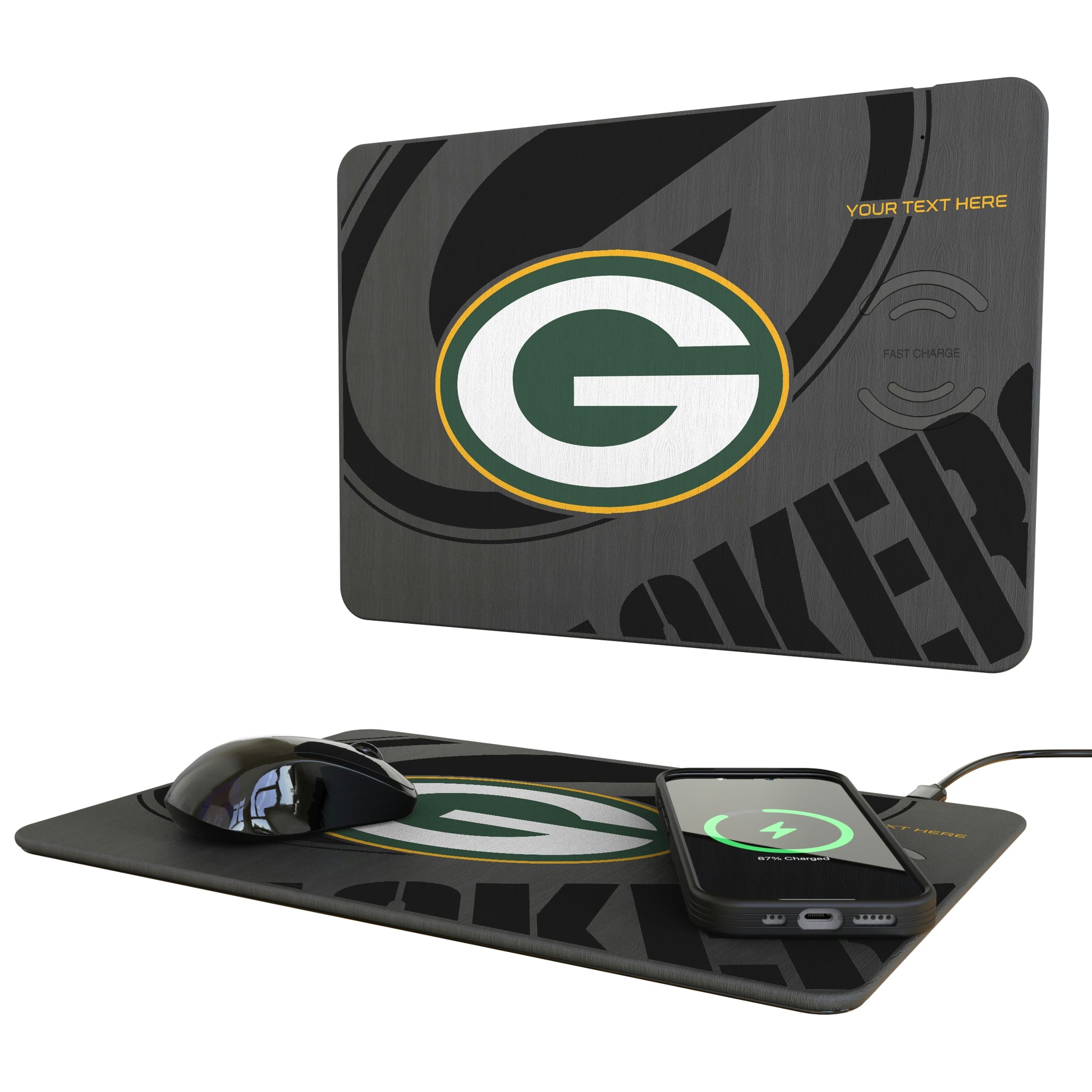 Green Bay Packers Personalized Tilt 15-Watt Wireless Charger and Mouse Pad