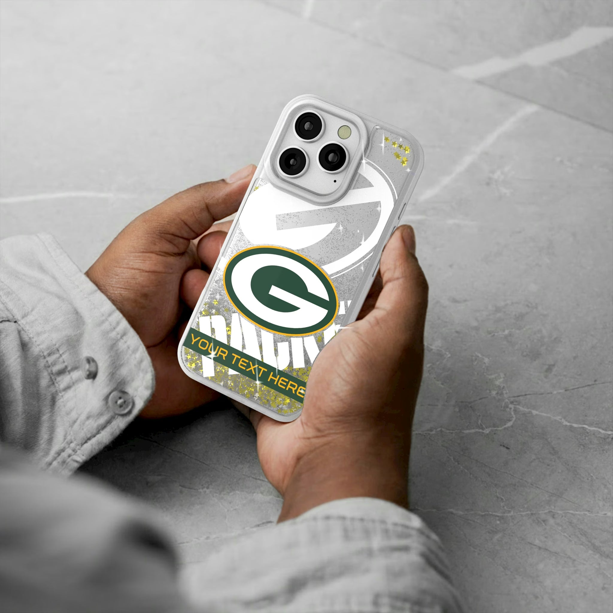 Green Bay Packers Personalized Tilt iPhone Glitter Phone Case for Apple iPhone - Lifestyle#Device_iPhone 16 Pro