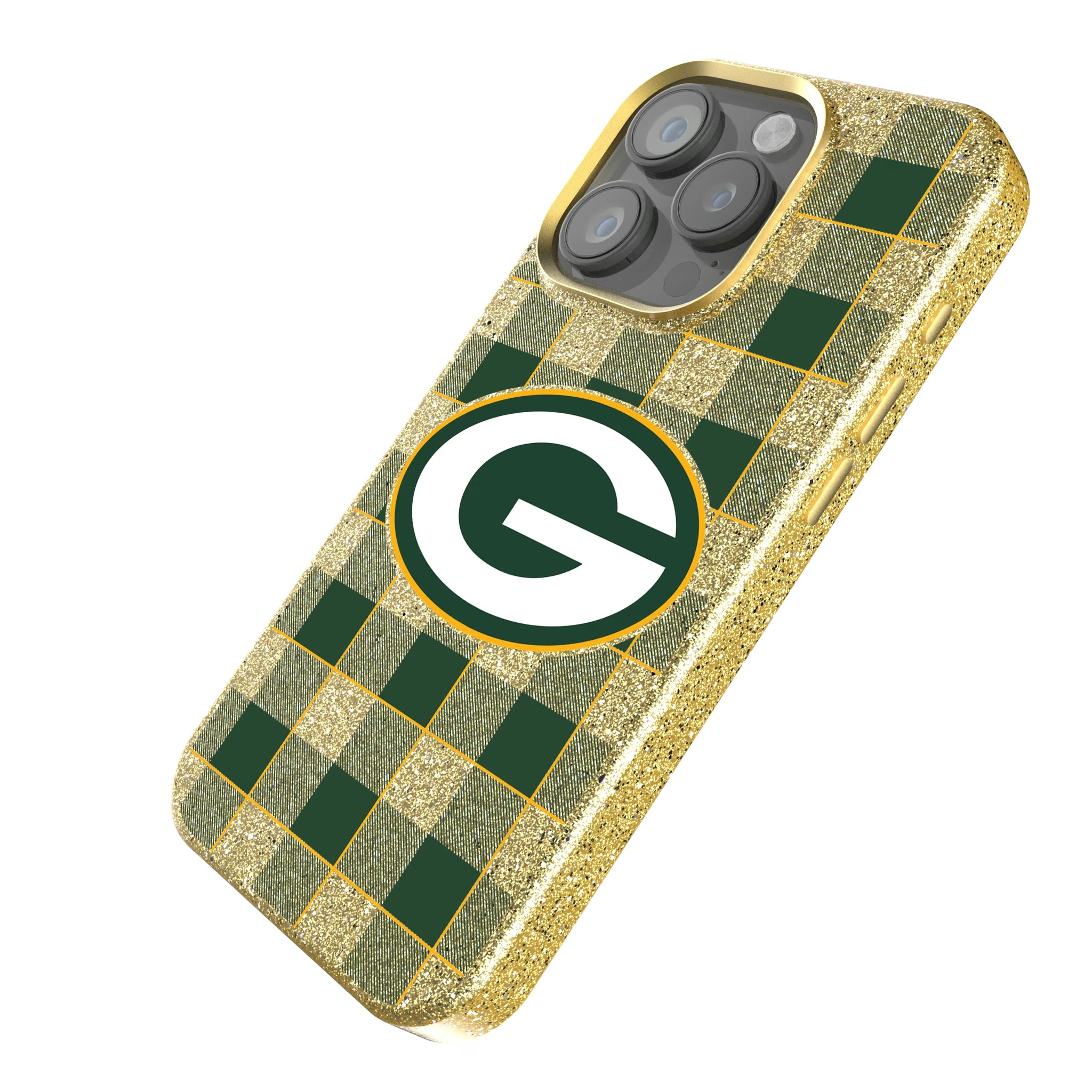Green Bay Packers Plaid iPhone Bling Phone Case for Apple iPhone - Isometric View