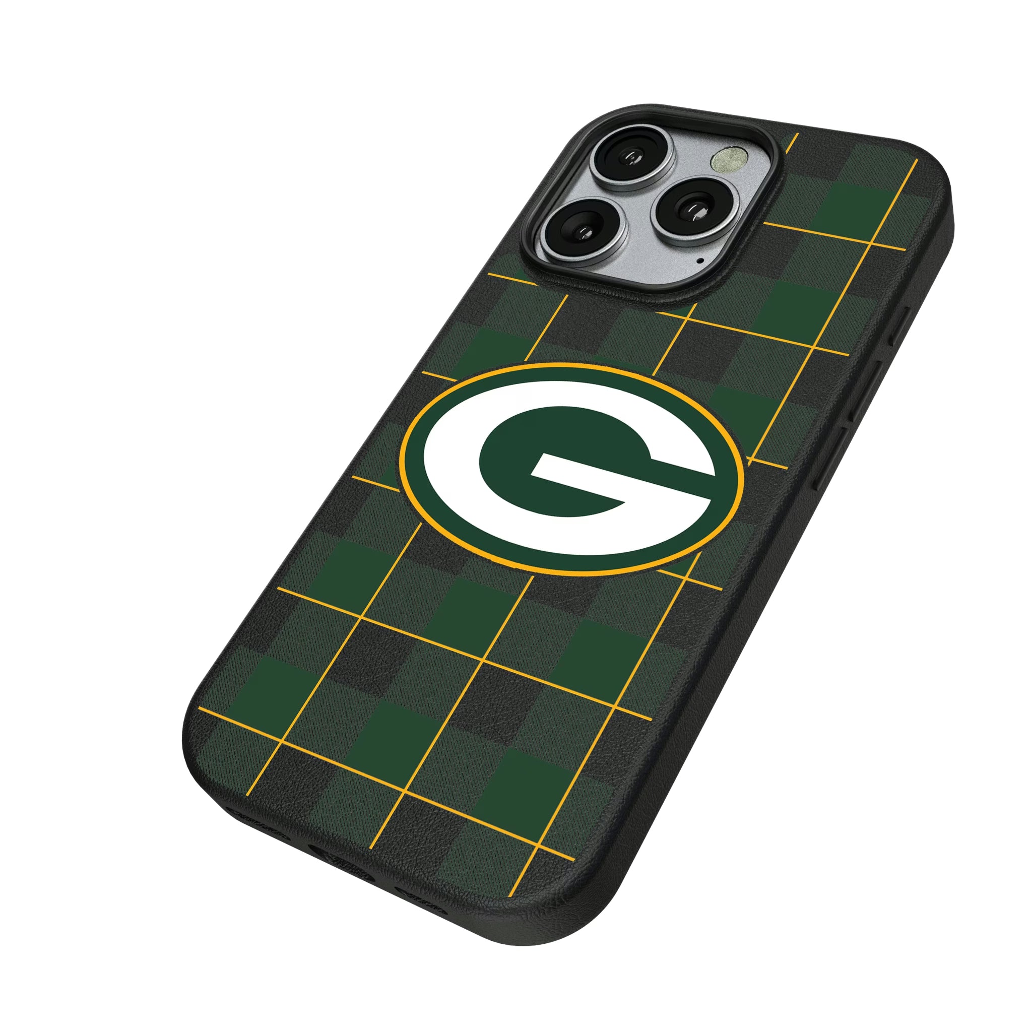 Green Bay Packers Plaid iPhone MagSafe Compatible Phone Case for Apple iPhone - Isometric View