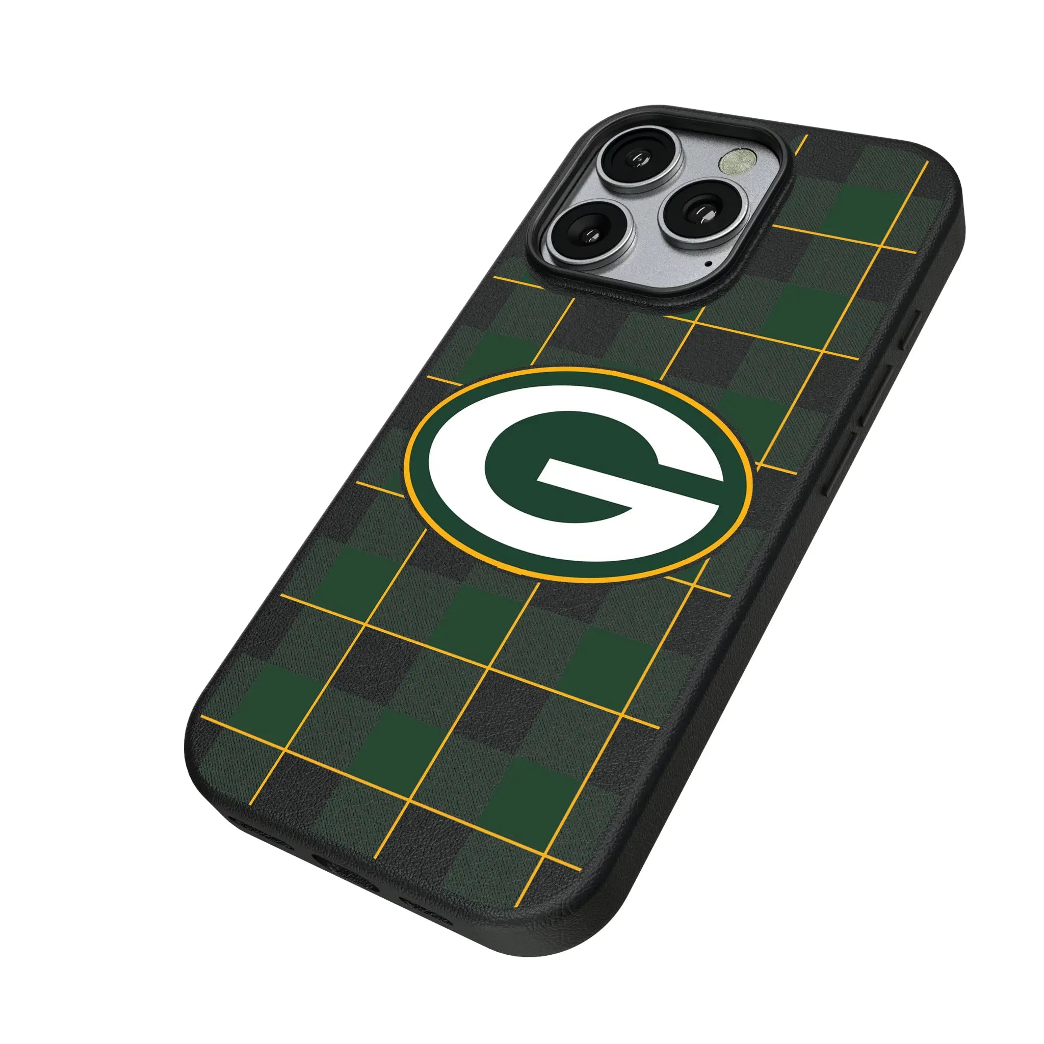Green Bay Packers Plaid iPhone MagSafe Compatible Phone Case for Apple iPhone - Isometric View
