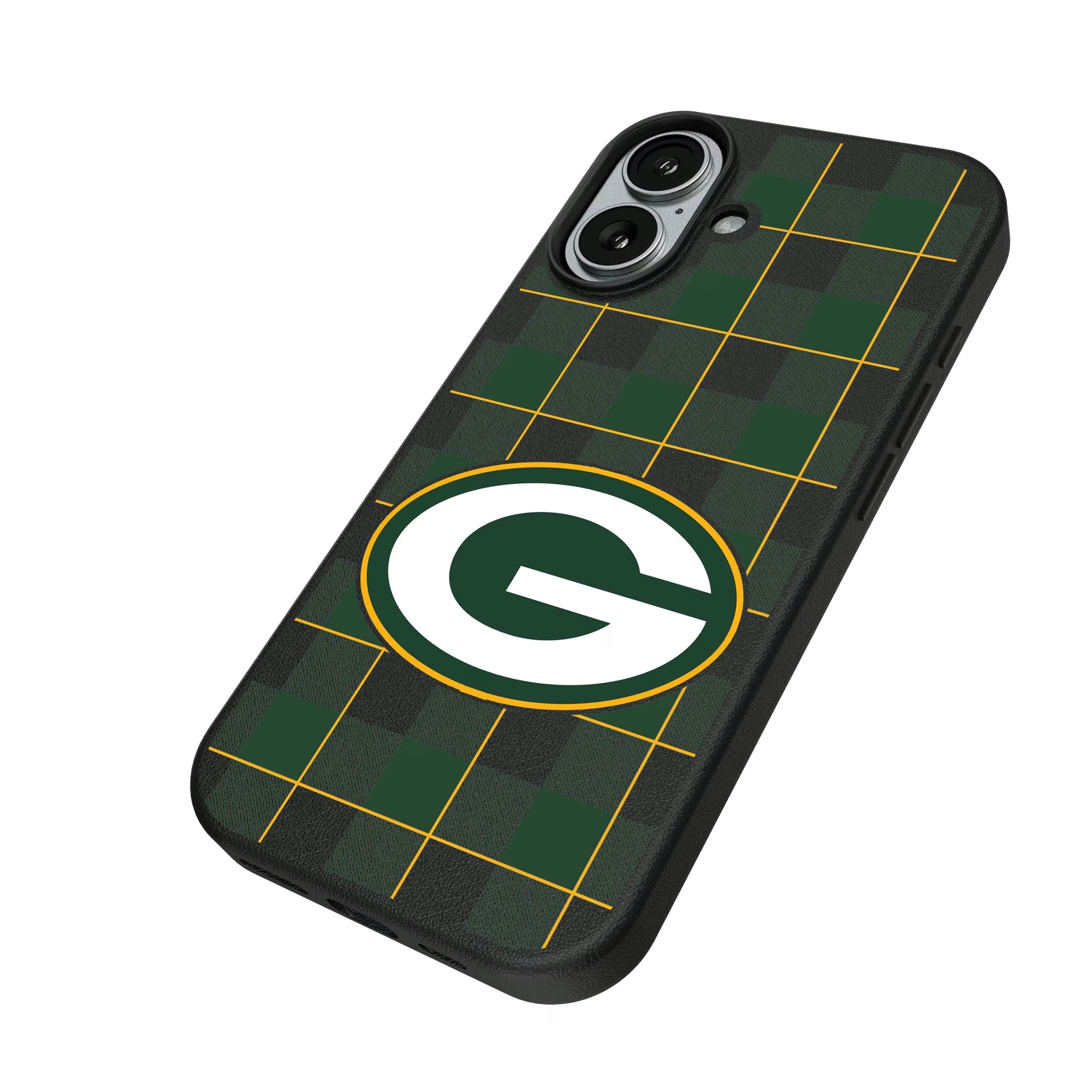 Green Bay Packers Plaid iPhone MagSafe Compatible Phone Case for Apple iPhone - Isometric View#Device_iPhone 17