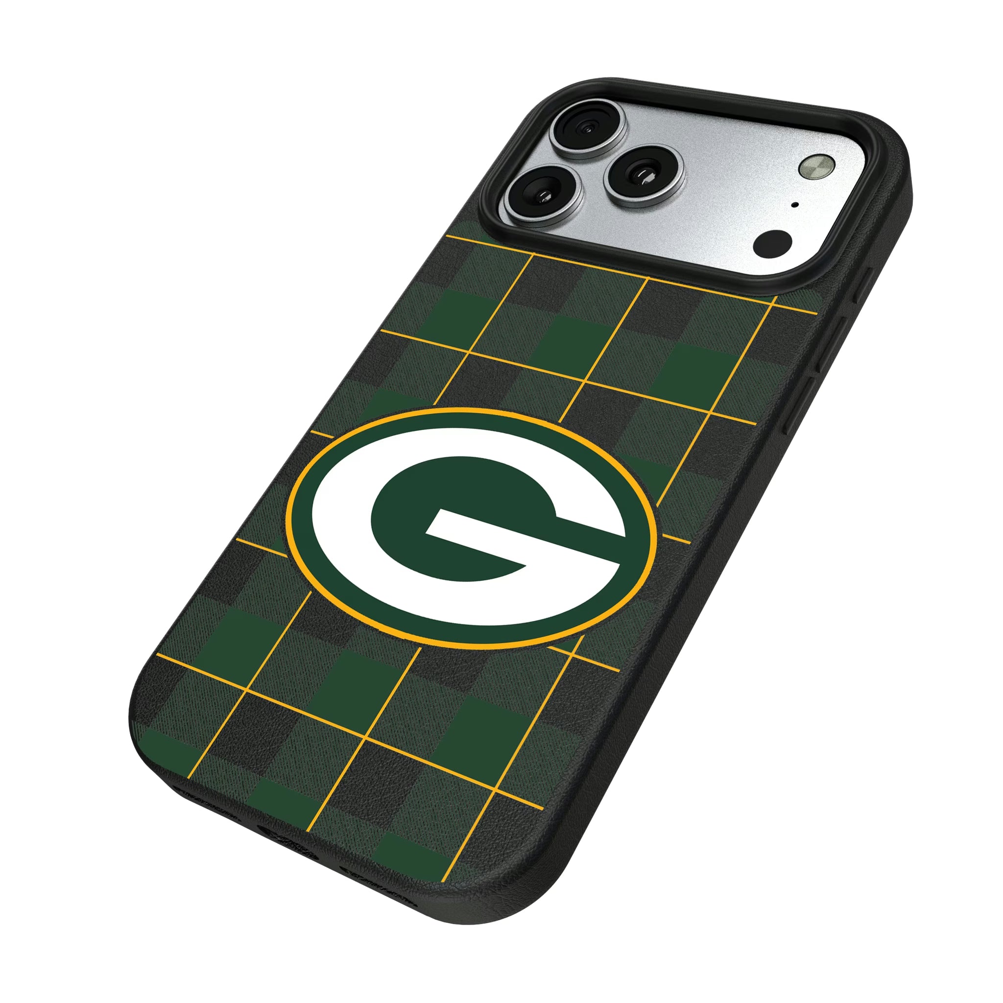 Green Bay Packers Plaid iPhone MagSafe Compatible Phone Case for Apple iPhone - Isometric View#Device_iPhone 17 Pro Max