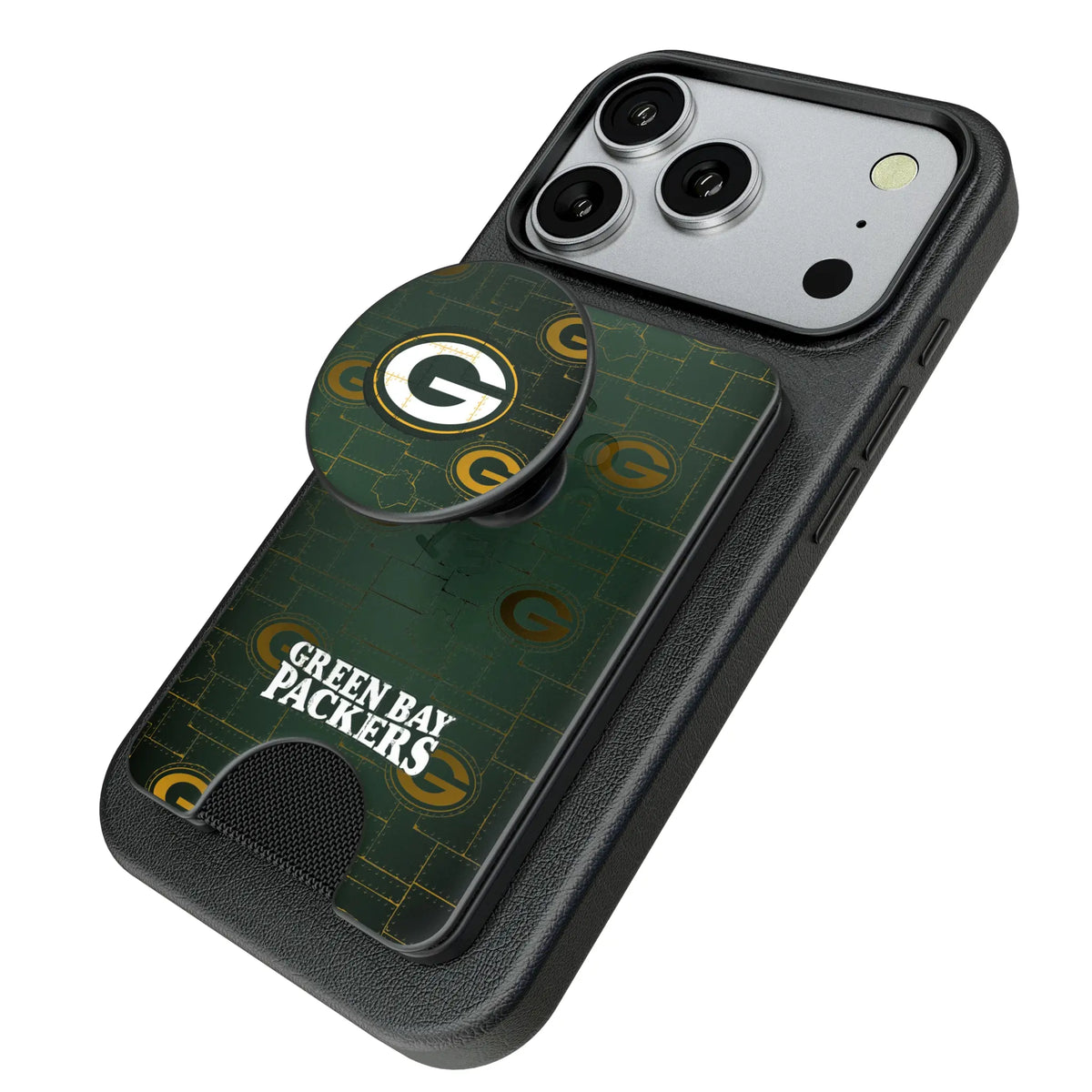 Green Bay Packers Rivet Popsockets Wallet Magnetic - Isometric View