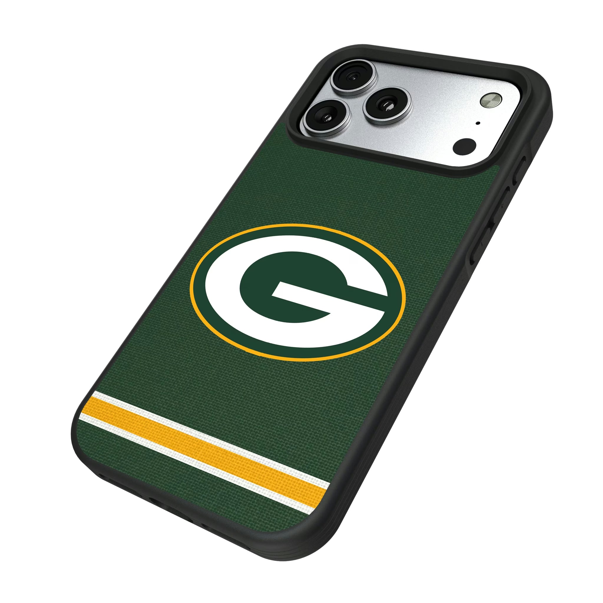 Green Bay Packers Stripe iPhone Bump Phone Case for Apple iPhone - Isometric View#Device_iPhone 17 Pro Max