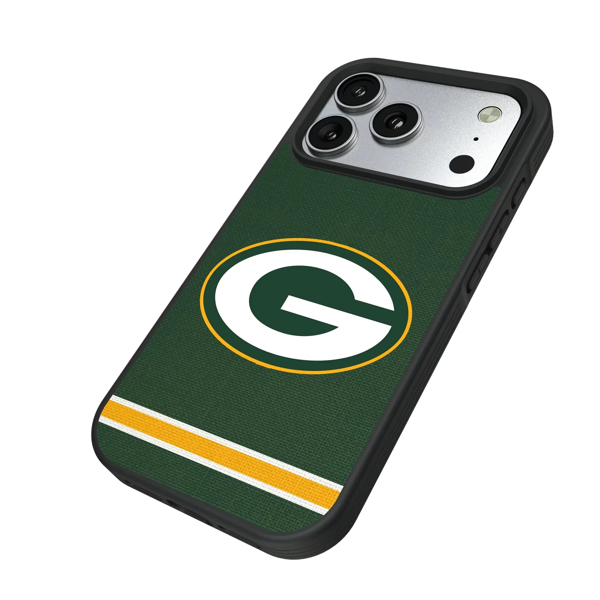 Green Bay Packers Stripe iPhone Bump Phone Case for Apple iPhone - Isometric View#Device_iPhone 17 Pro