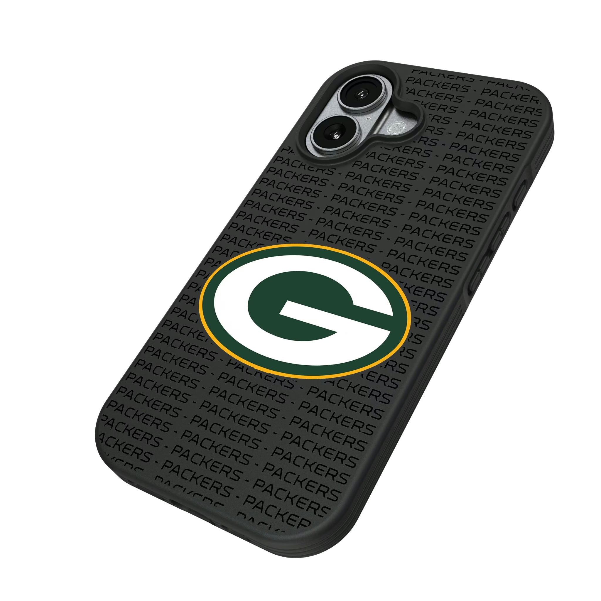 Green Bay Packers Text Backdrop iPhone Bump Phone Case for Apple iPhone - Isometric View#Device_iPhone 17