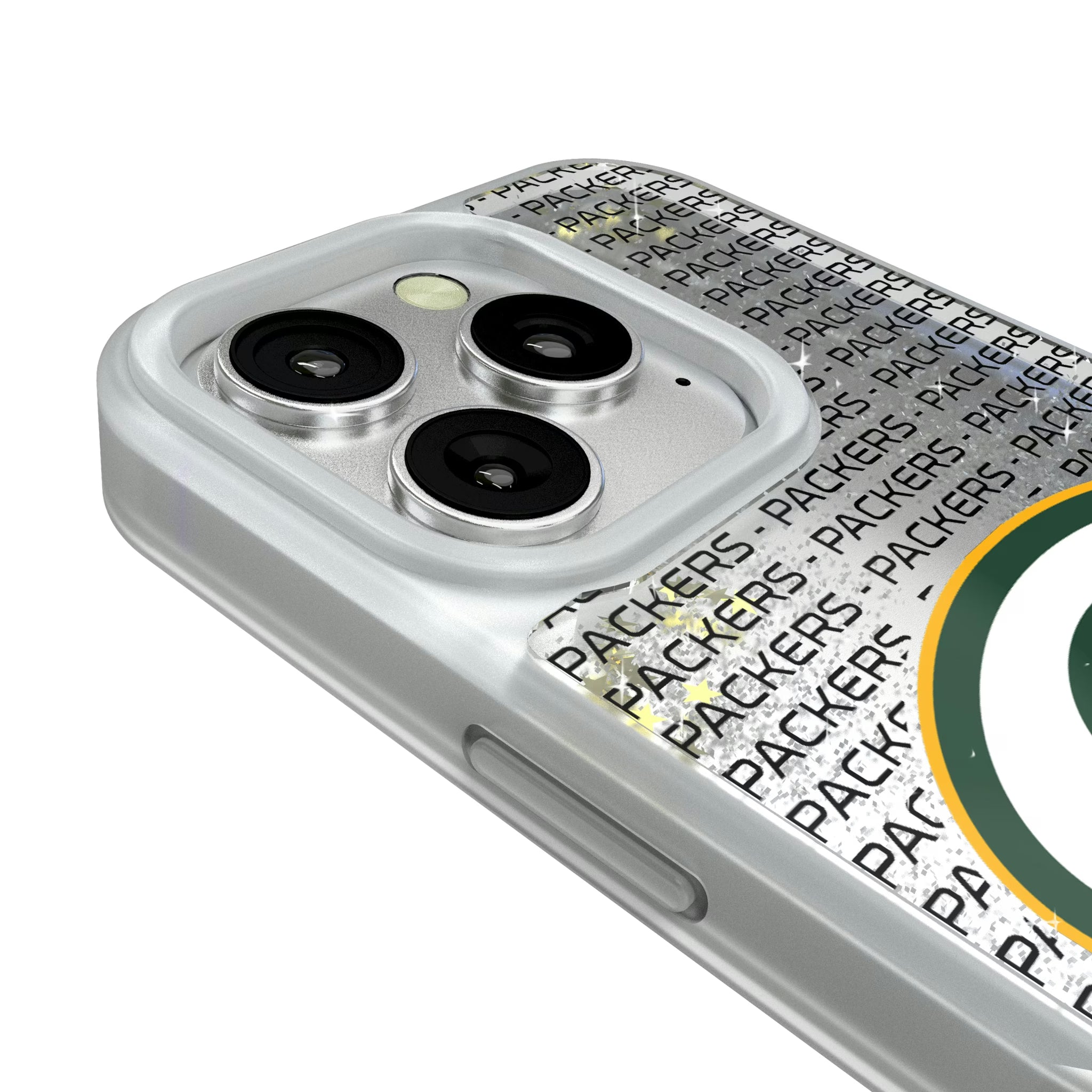 Green Bay Packers Text Backdrop iPhone Glitter Phone Case for Apple iPhone - Detail#Device_iPhone 16 Pro