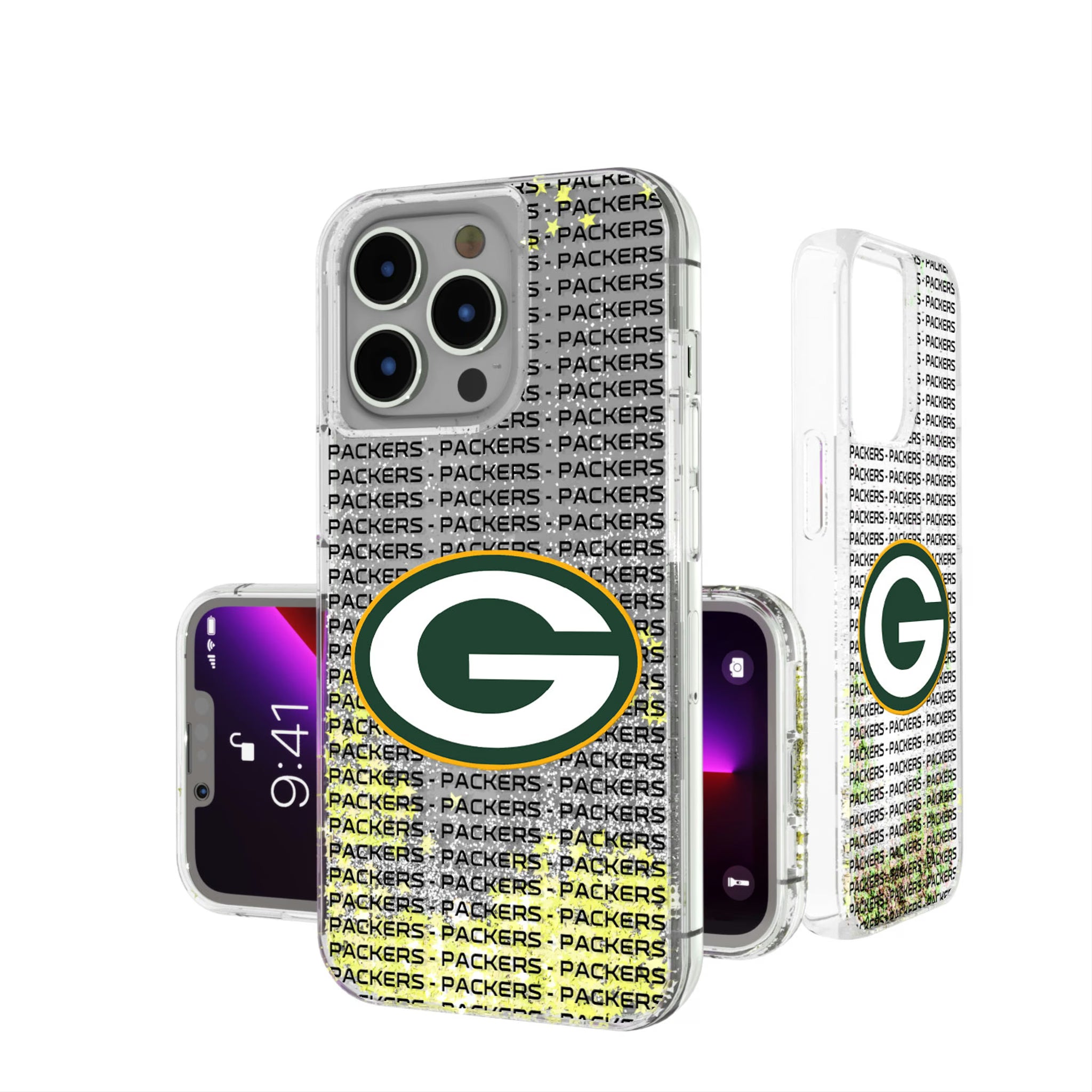 Green Bay Packers Text Backdrop iPhone Glitter Phone Case for Apple iPhone