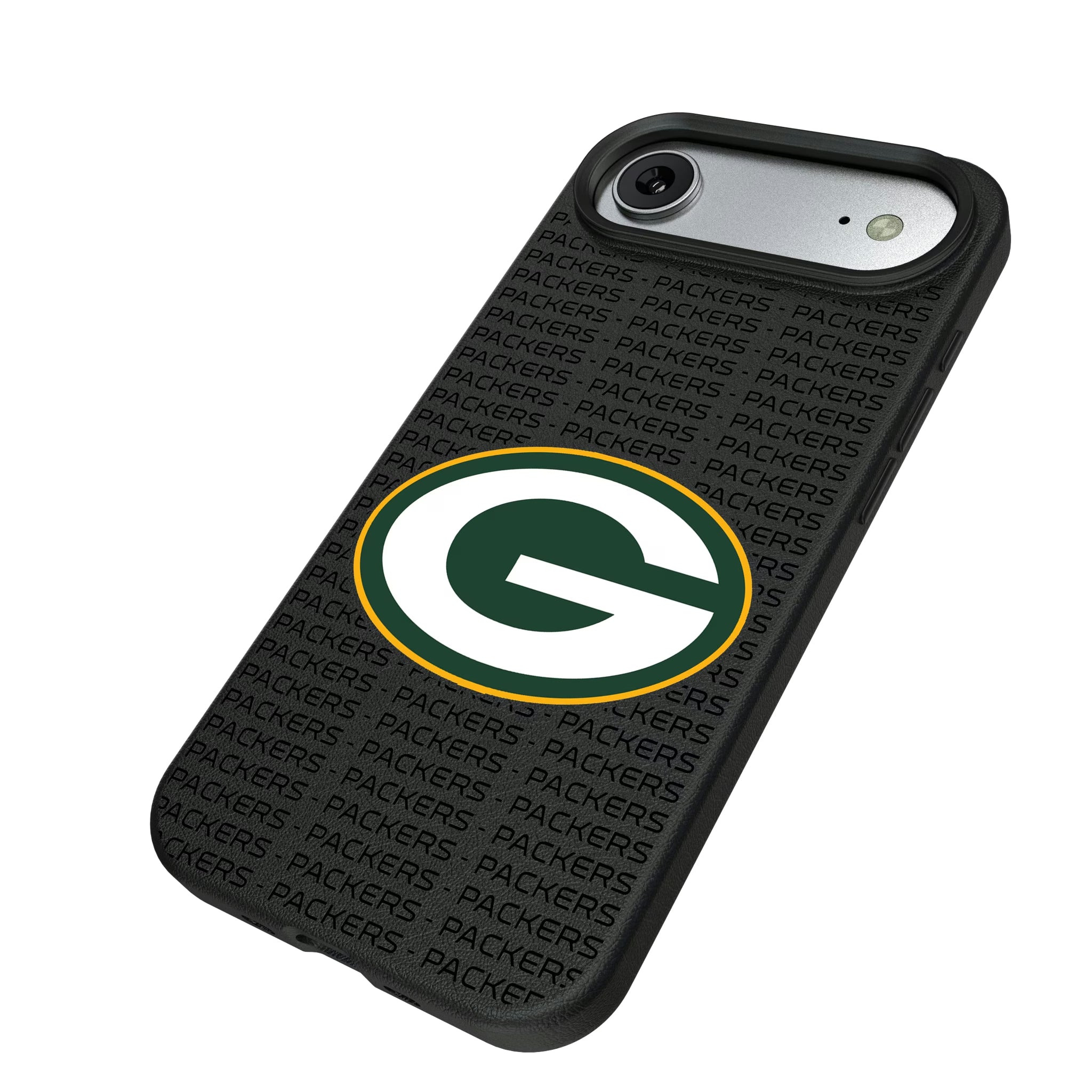 Green Bay Packers Text Backdrop iPhone MagSafe Compatible Phone Case for Apple iPhone - Isometric View#Device_iPhone Air