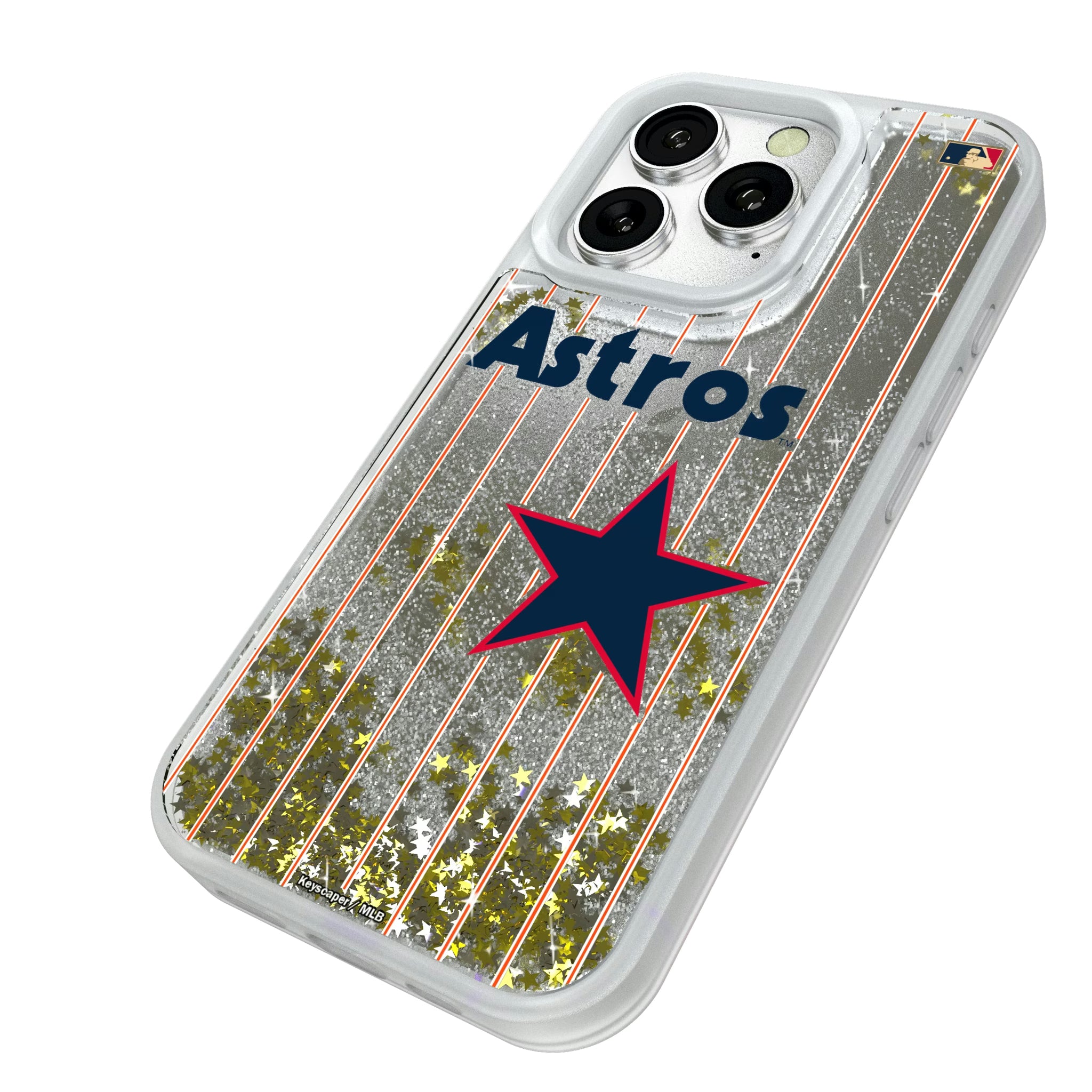 Houston Astros 1975-1981 - Cooperstown Collection Pinstripe iPhone Glitter Phone Case for Apple iPhone - Isometric View#Device_iPhone 16 Pro