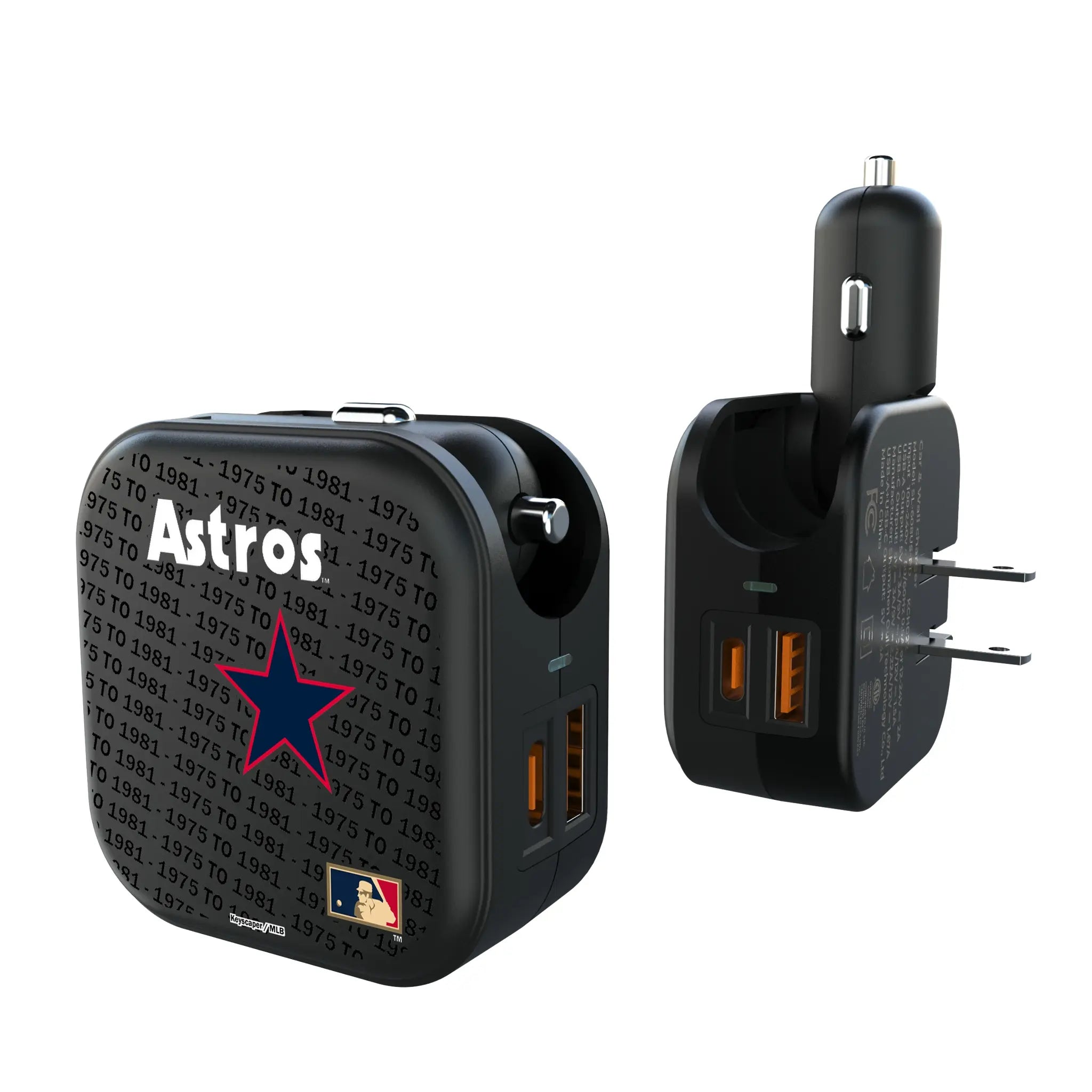 Houston Astros 1975-1981 - Cooperstown Collection Text Backdrop 2 in 1 USB A/C Charger