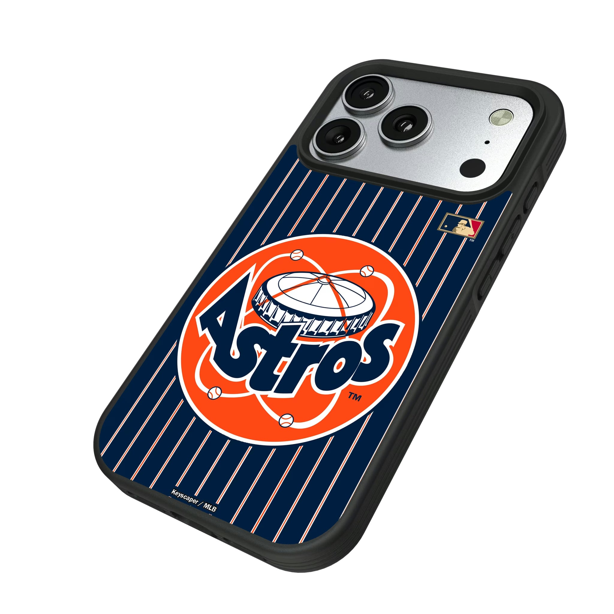 Houston Astros 1977-1993 - Cooperstown Collection Pinstripe iPhone Bump Phone Case for Apple iPhone - Isometric View#Device_iPhone 17 Pro