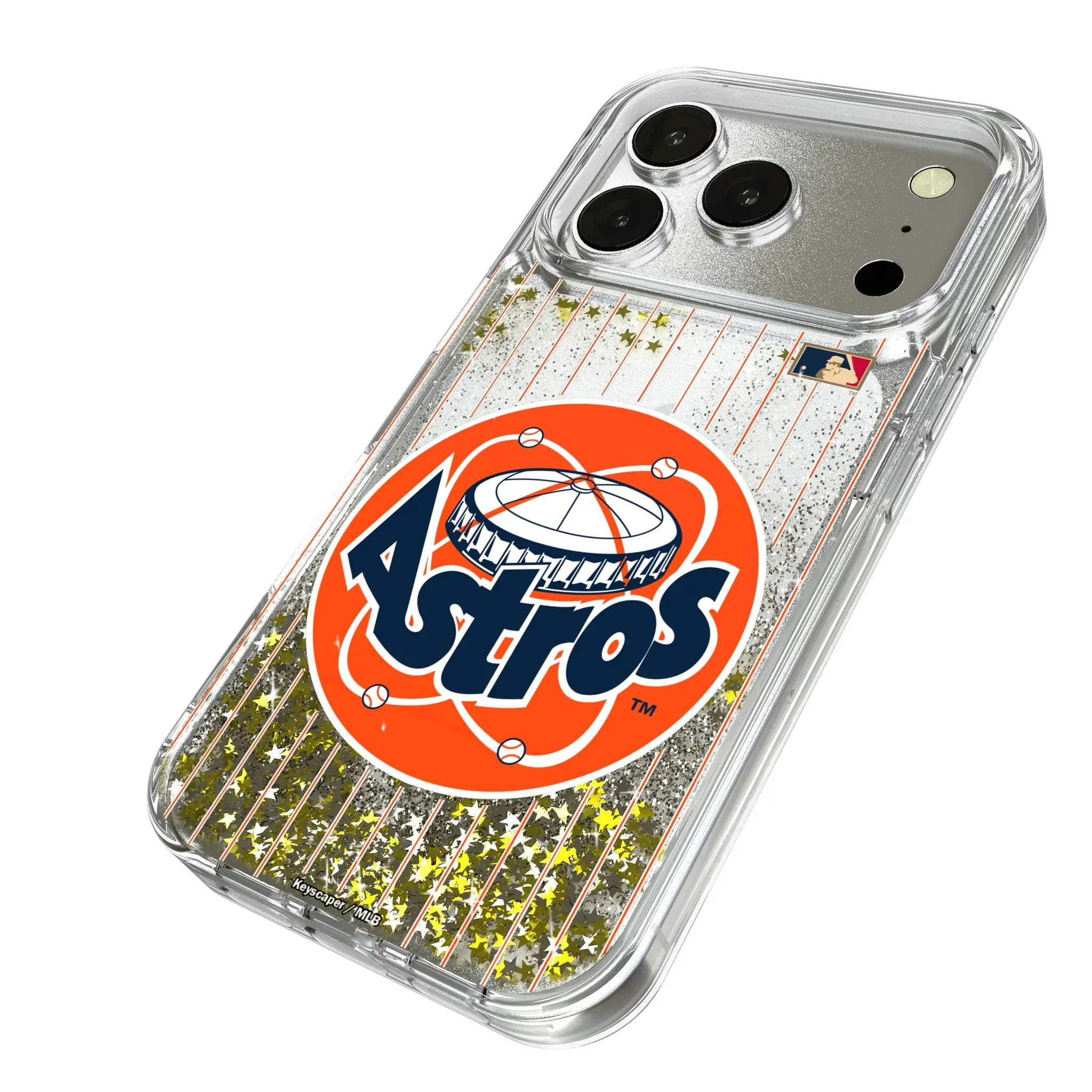 Houston Astros 1977-1993 - Cooperstown Collection Pinstripe iPhone Glitter Phone Case for Apple iPhone - Isometric View