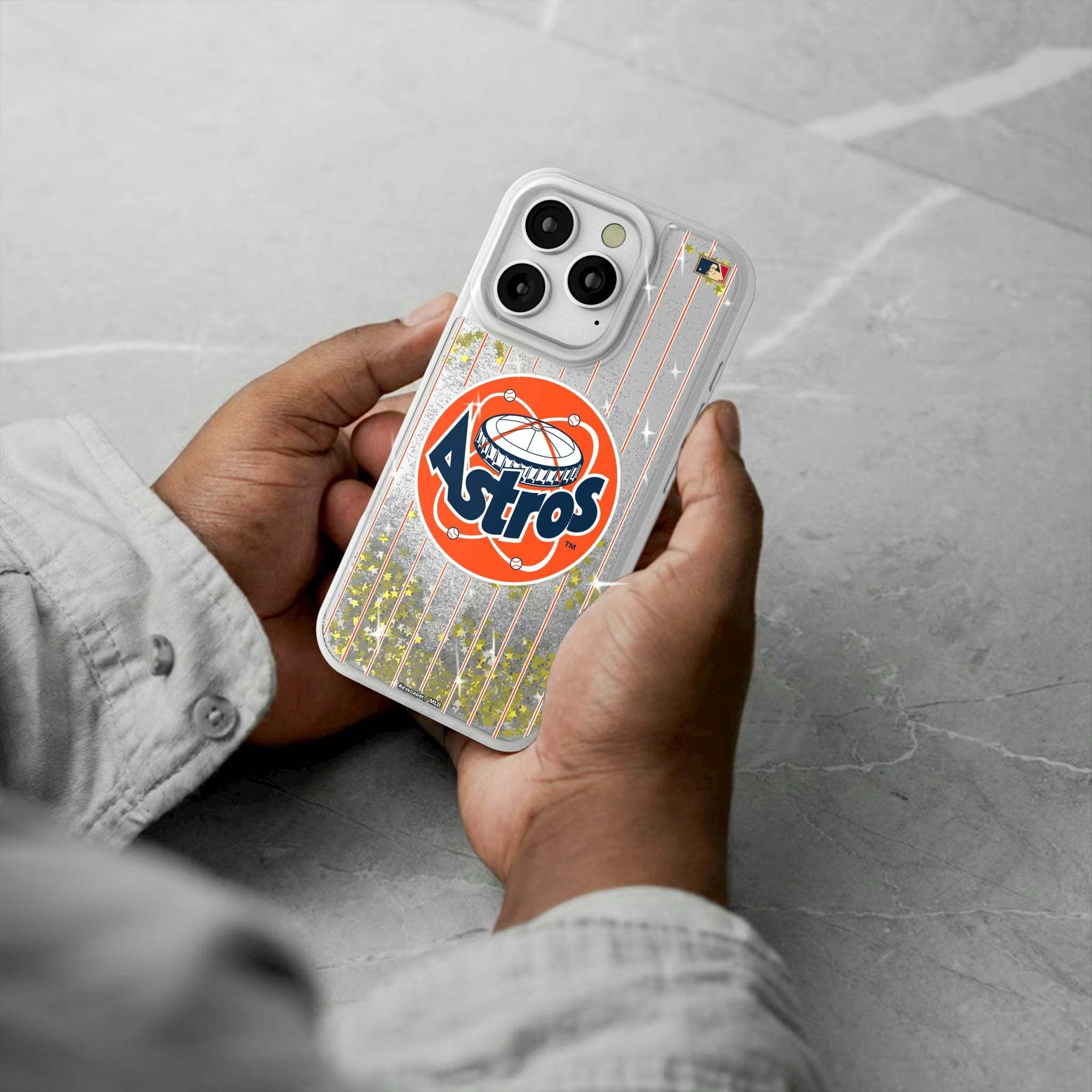 Houston Astros 1977-1993 - Cooperstown Collection Pinstripe iPhone Glitter Phone Case for Apple iPhone - Lifestyle#Device_iPhone 16 Pro