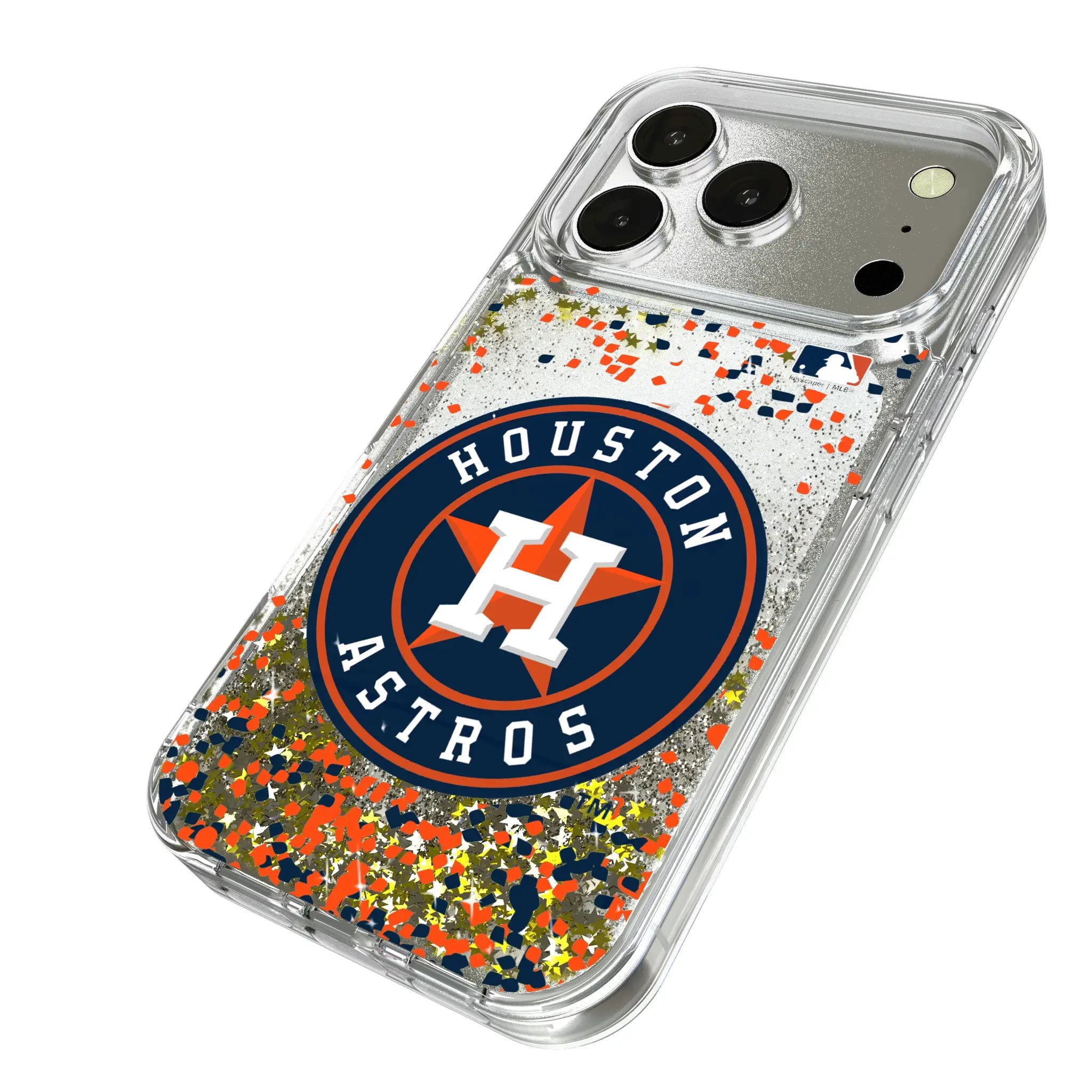 Houston Astros Confetti iPhone Glitter Phone Case for Apple iPhone - Isometric View