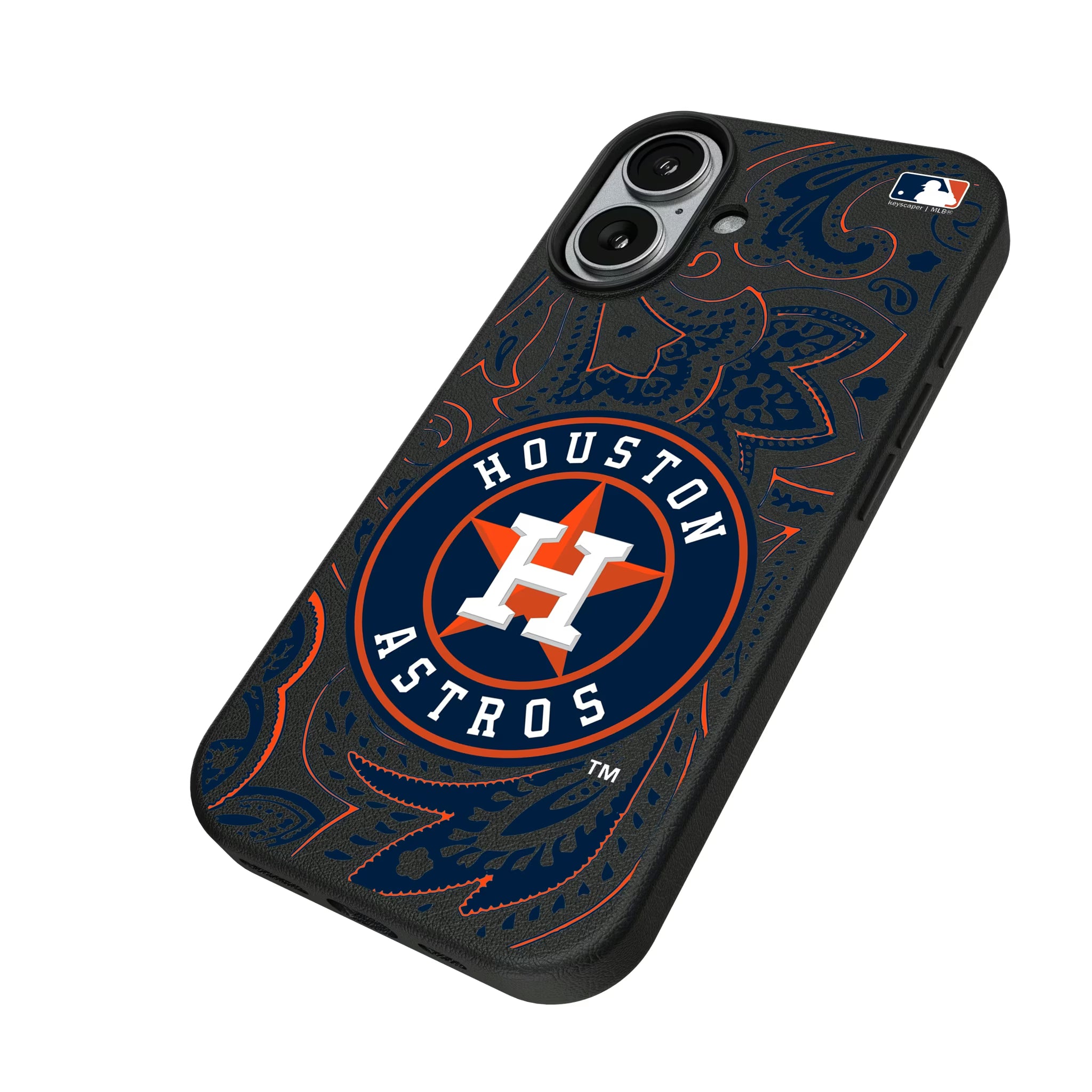 Houston Astros Paisley iPhone MagSafe Compatible Phone Case for Apple iPhone - Isometric View#Device_iPhone 17