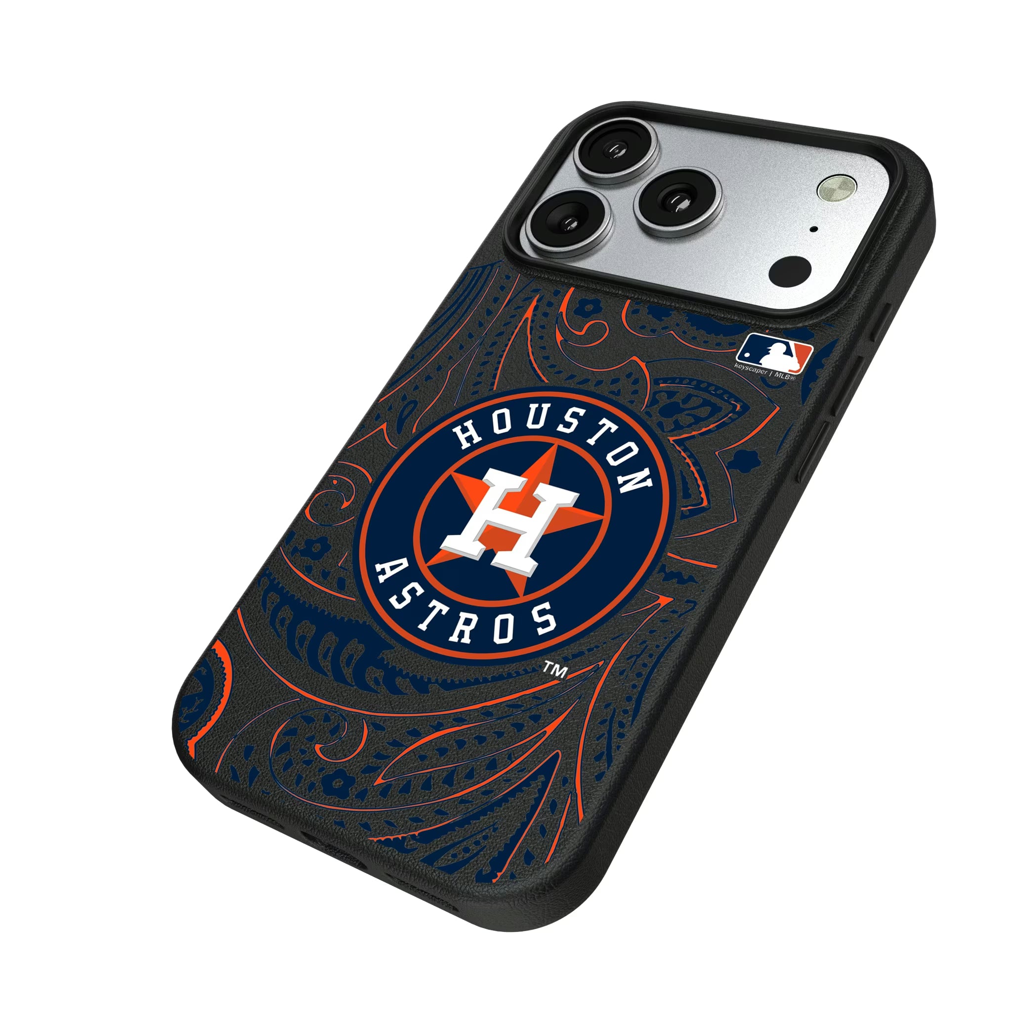 Houston Astros Paisley iPhone MagSafe Compatible Phone Case for Apple iPhone - Isometric View#Device_iPhone 17 Pro