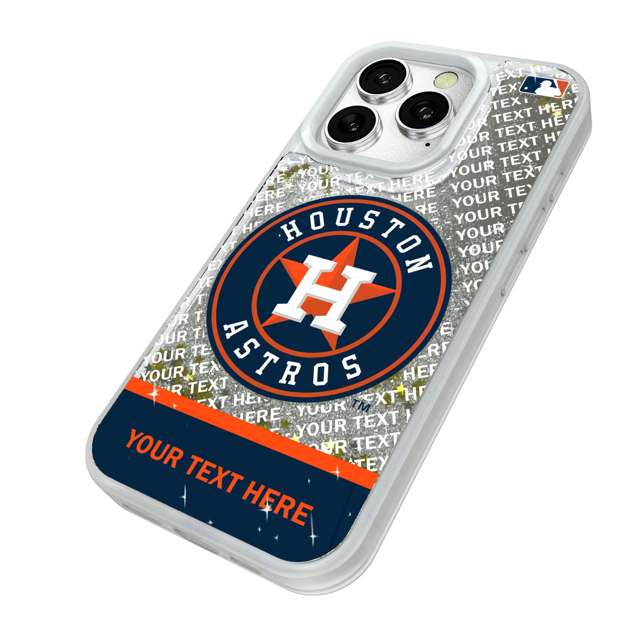 Houston Astros Personalized EndZone Plus iPhone Glitter Phone Case for Apple iPhone - Isometric View#Device_iPhone 16 Pro