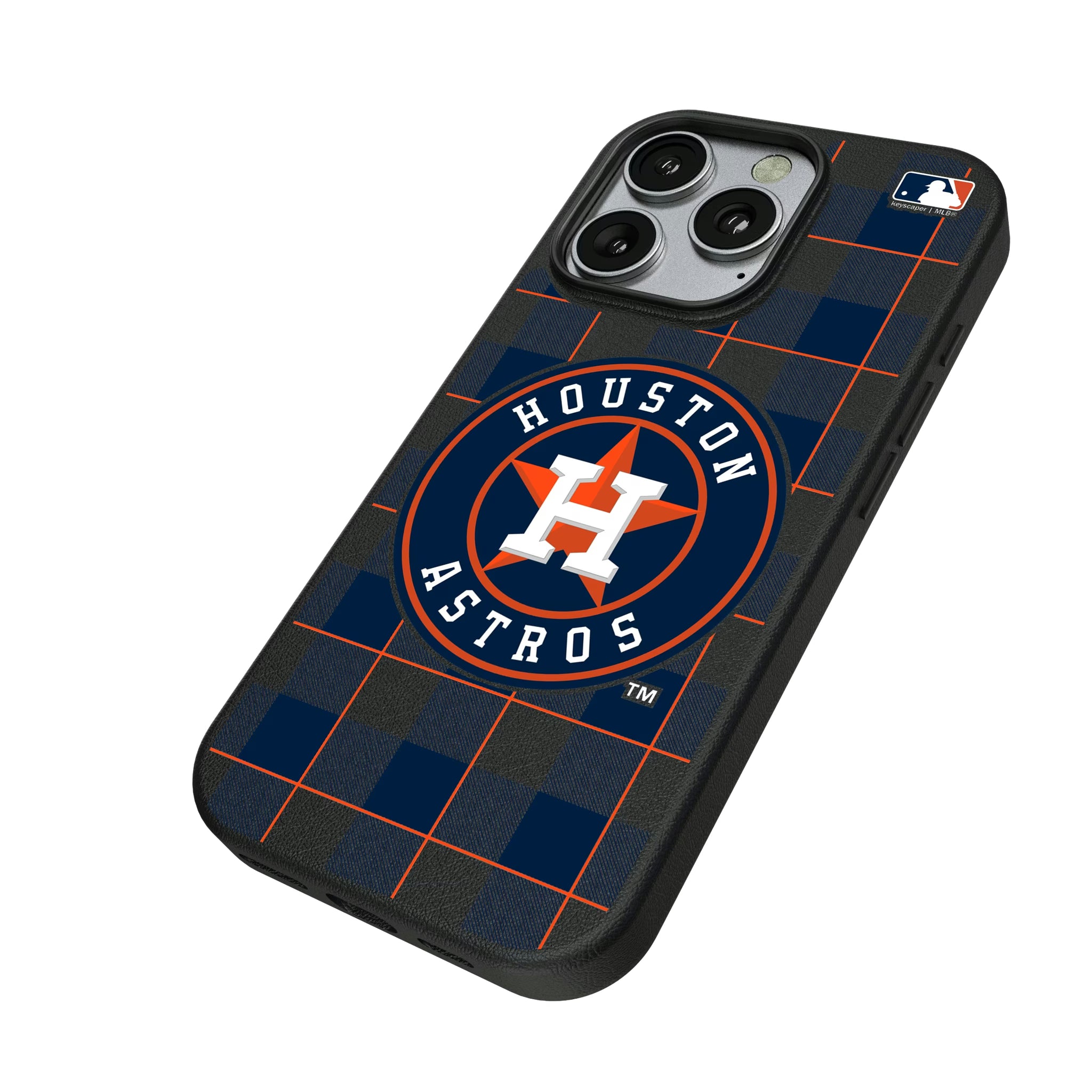 Houston Astros Plaid iPhone MagSafe Compatible Phone Case for Apple iPhone - Isometric View