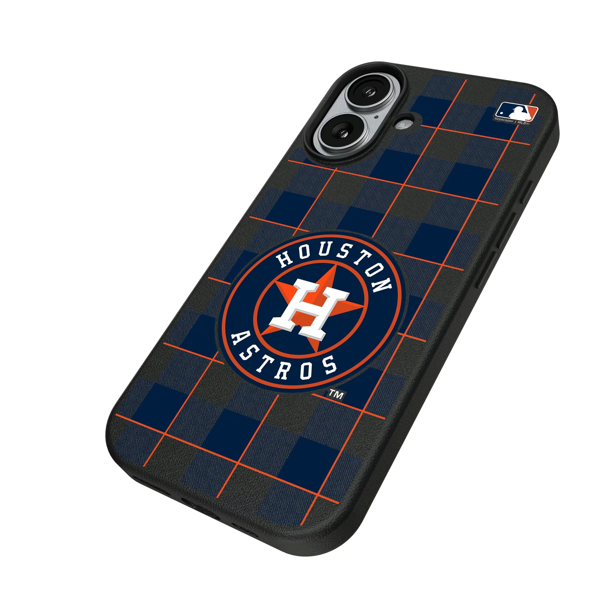 Houston Astros Plaid iPhone MagSafe Compatible Phone Case for Apple iPhone - Isometric View#Device_iPhone 17